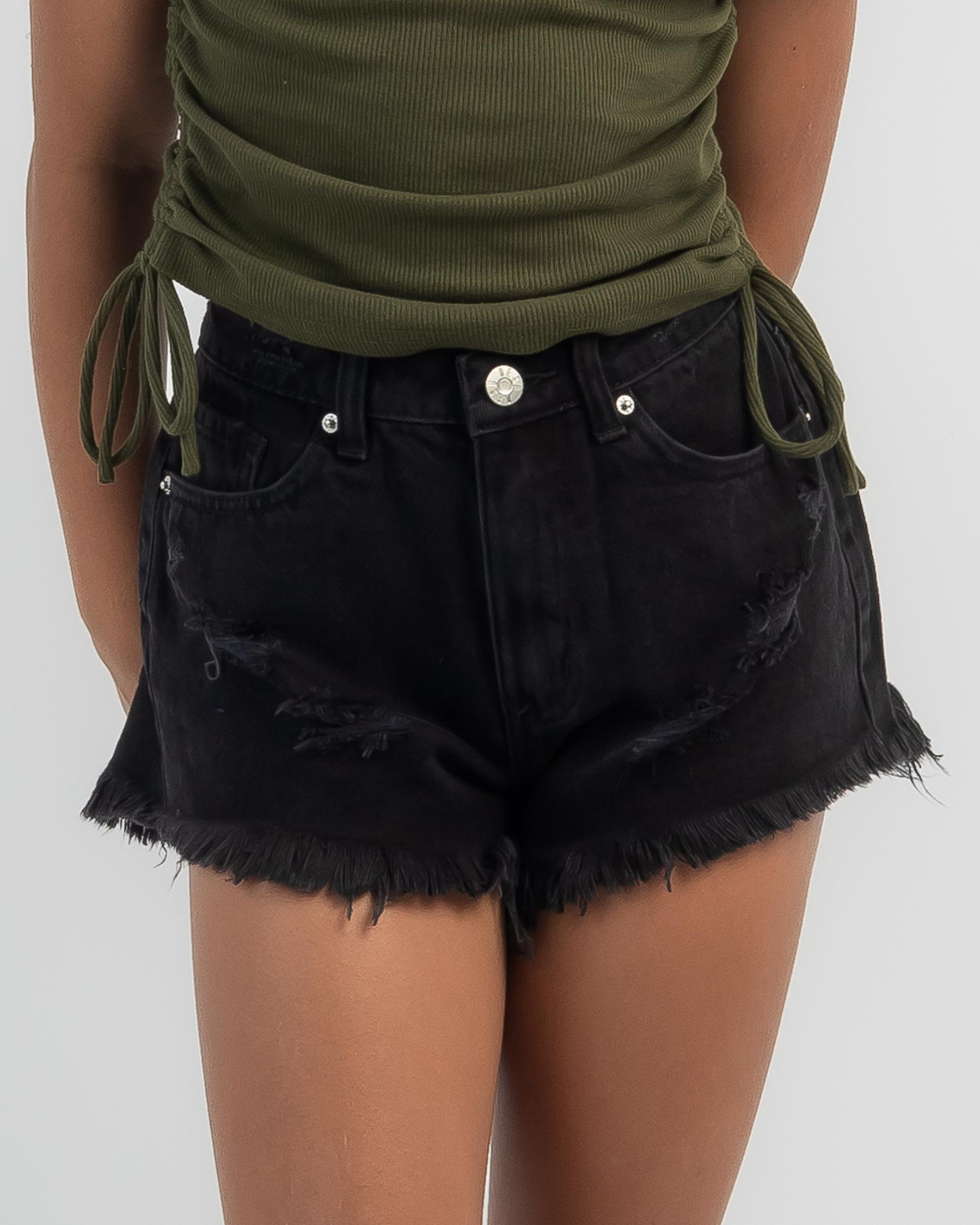 Shop DESU Girls' Shannah Shorts In Washed Black Fast Shipping & Easy Returns City Beach
