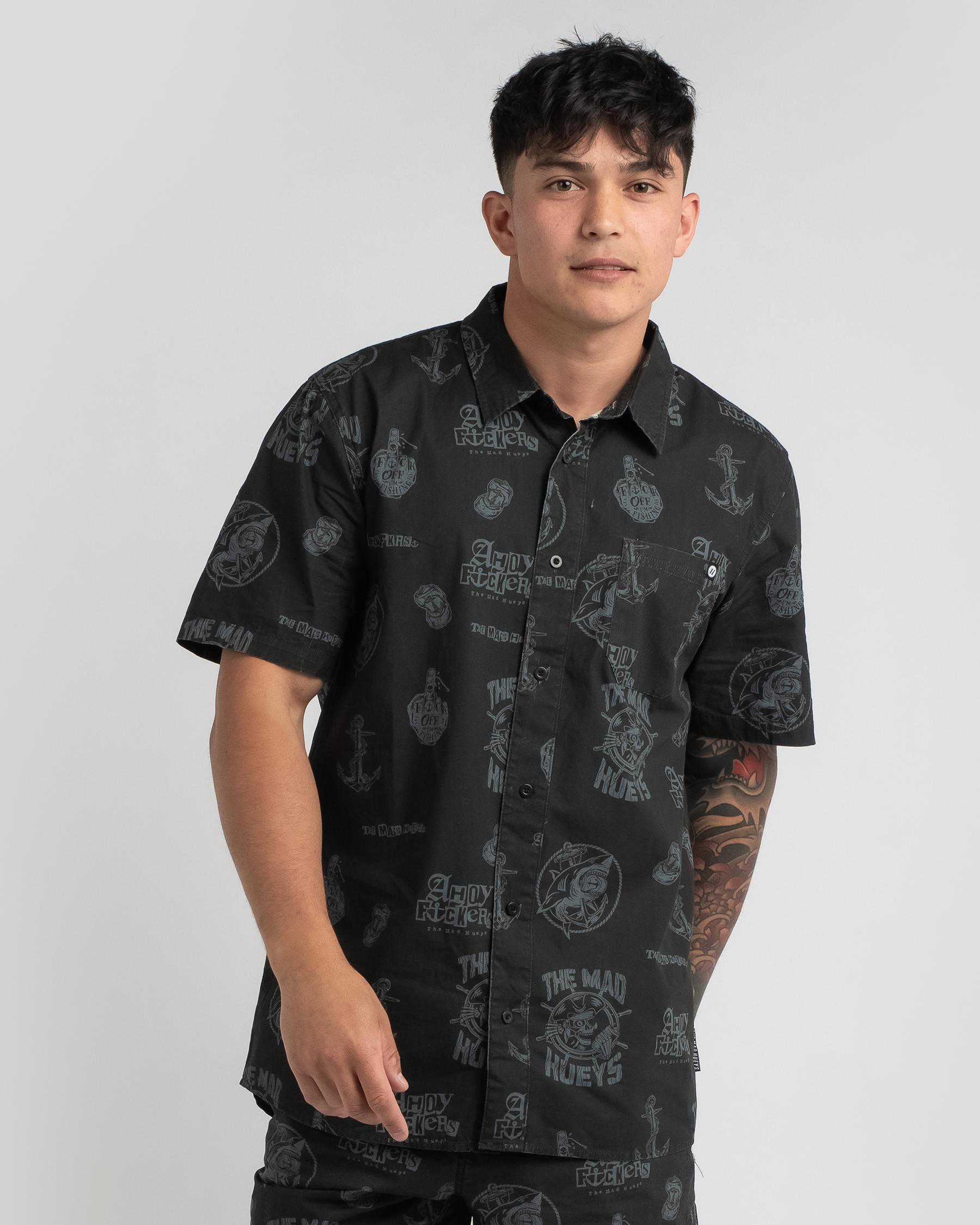 Shop The Mad Hueys Distorted Short Sleeve Shirt In Black - Fast ...