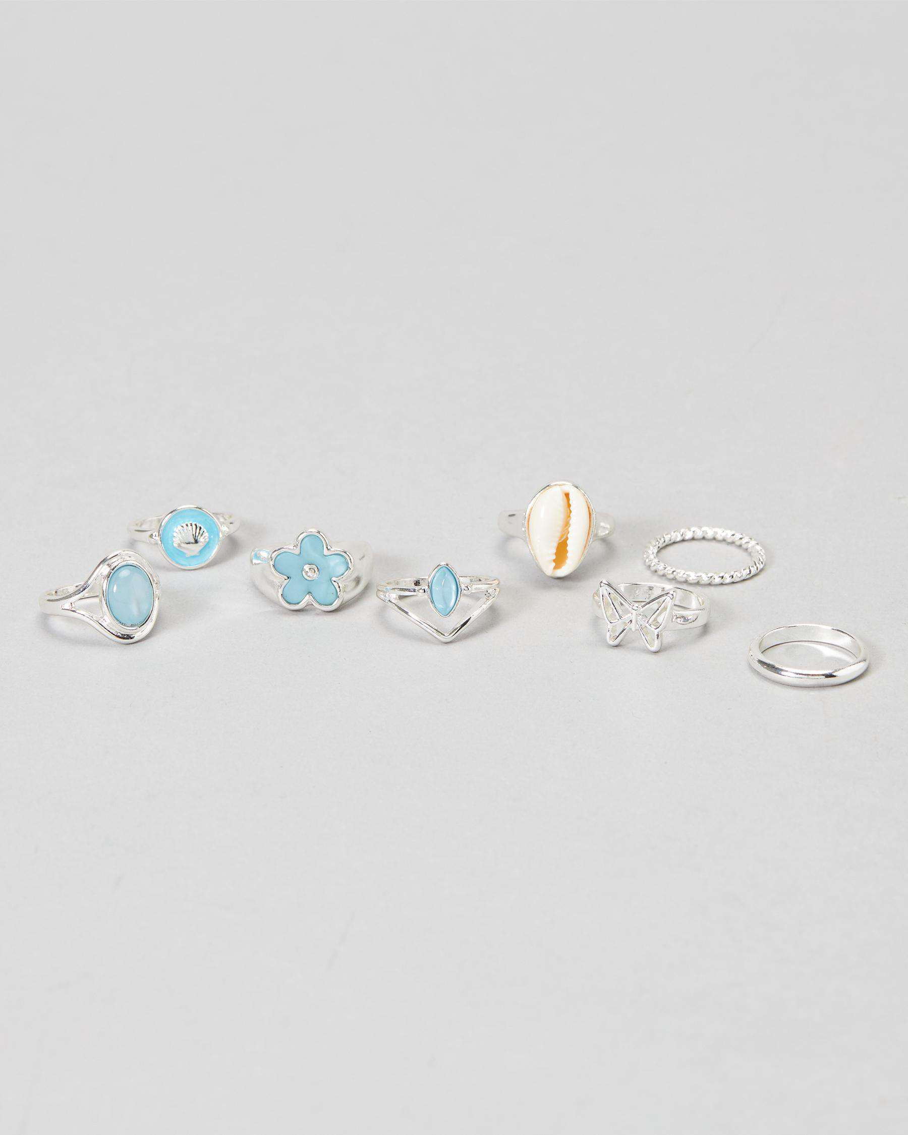 Shop Karyn In LA Coastal Ring Pack In Silver/blue Fast Shipping & Easy Returns City Beach