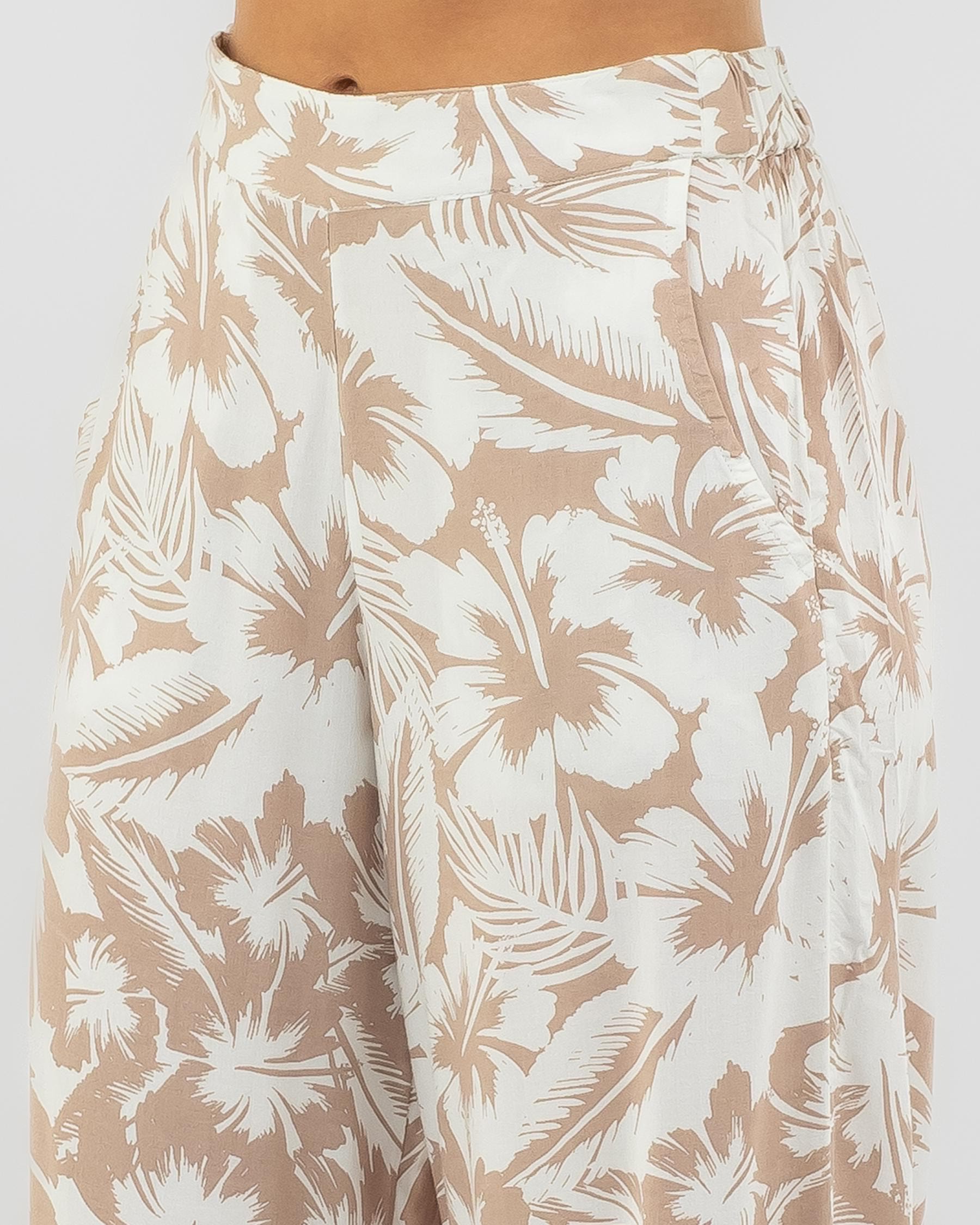 Roxy Midnight Avenue Pants In Warm Taupe Happy Hibiscus - FREE