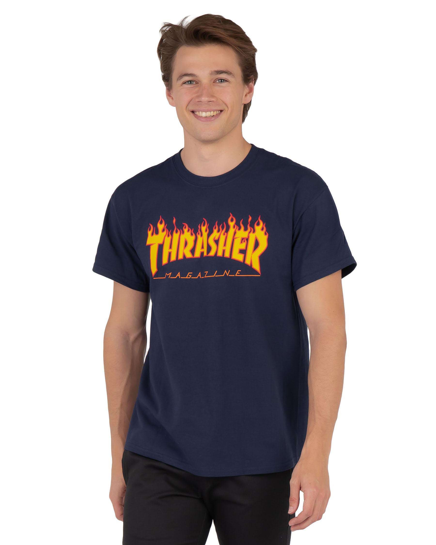 Thrasher Flame T-Shirt In Navy - Fast Shipping & Easy Returns - City ...