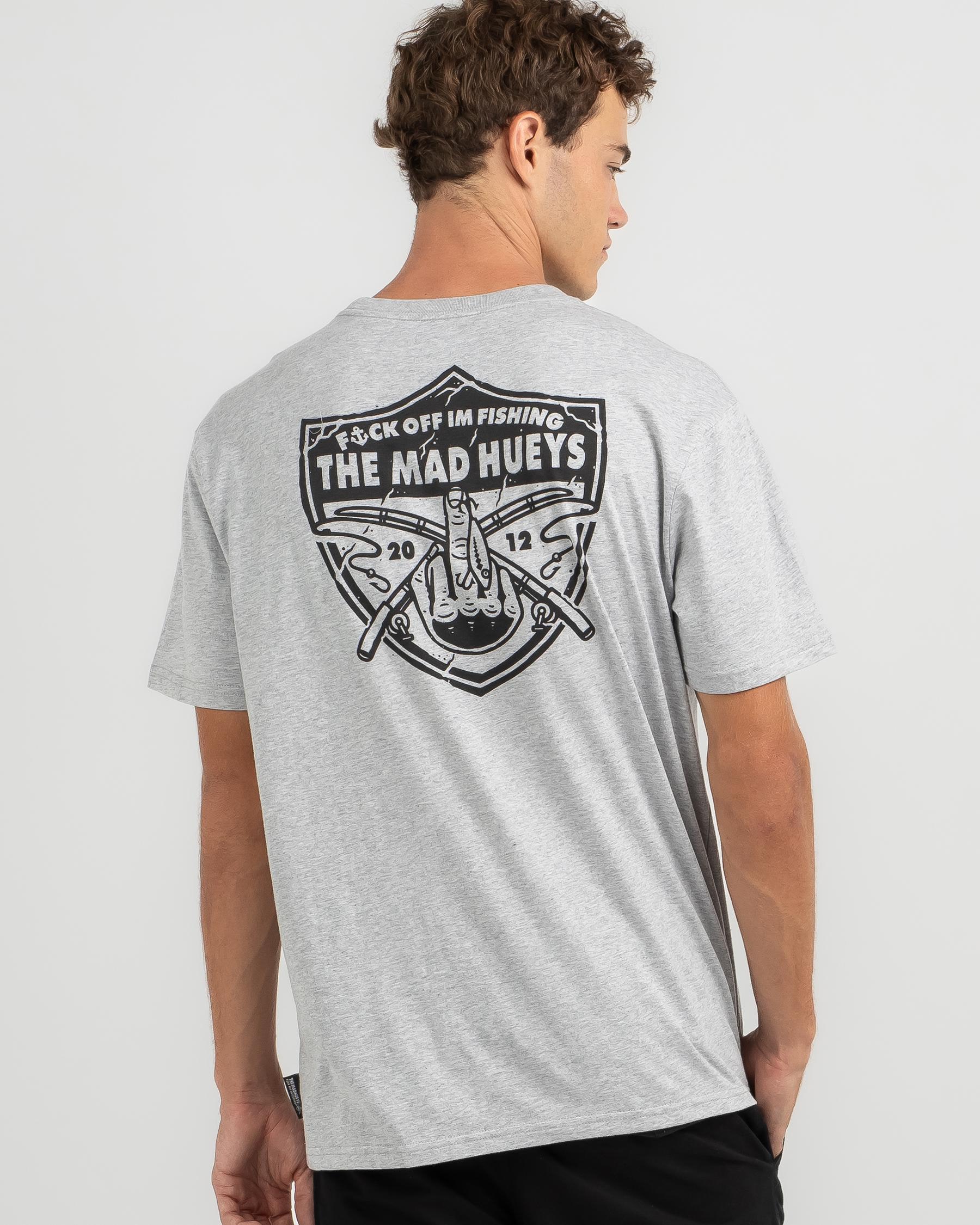 The Mad Hueys Raider Fk Off Fishing T-Shirt In Grey Marle - FREE