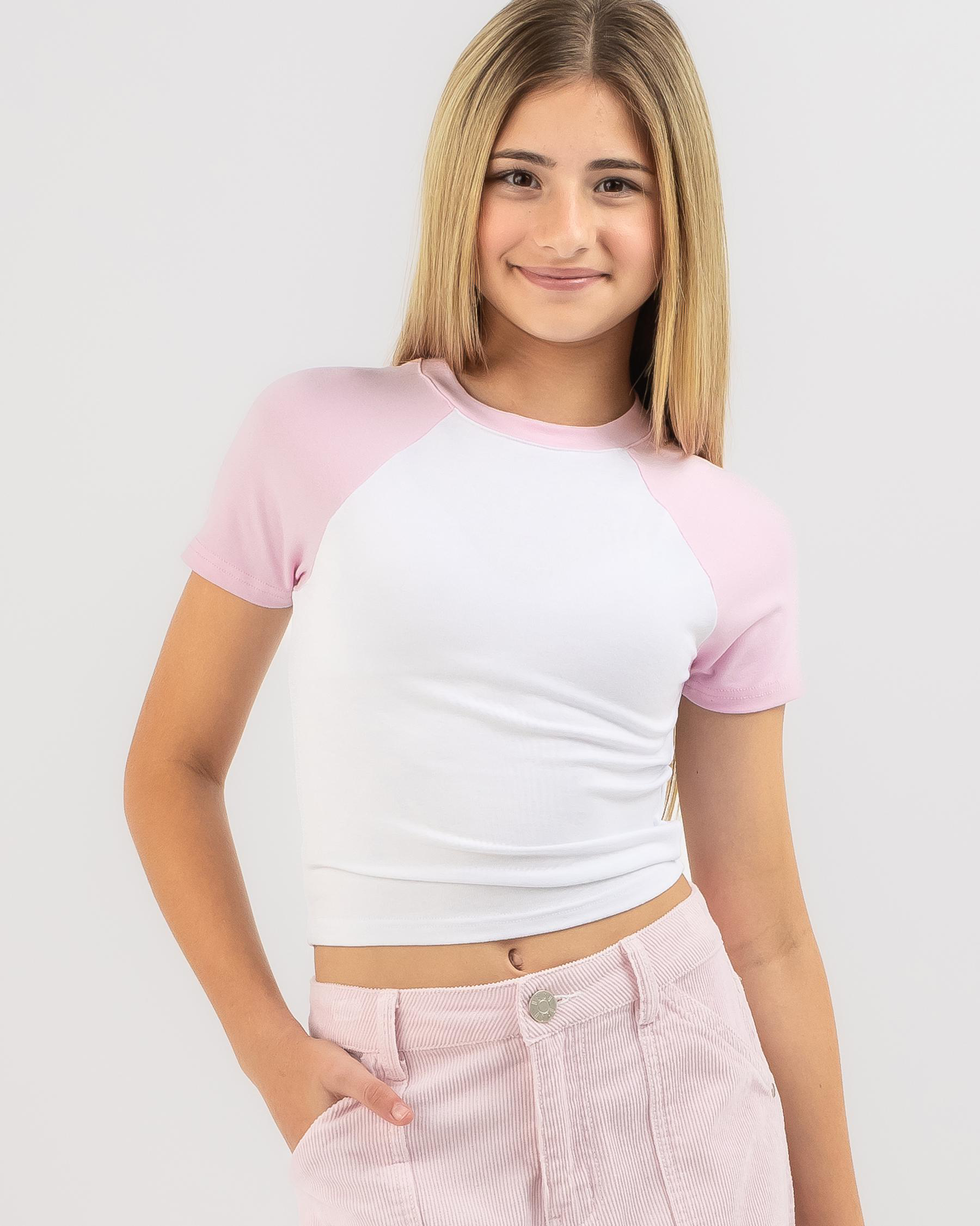 Shop Ava And Ever Girls' Sandy Raglan Baby Tee In White/baby Pink