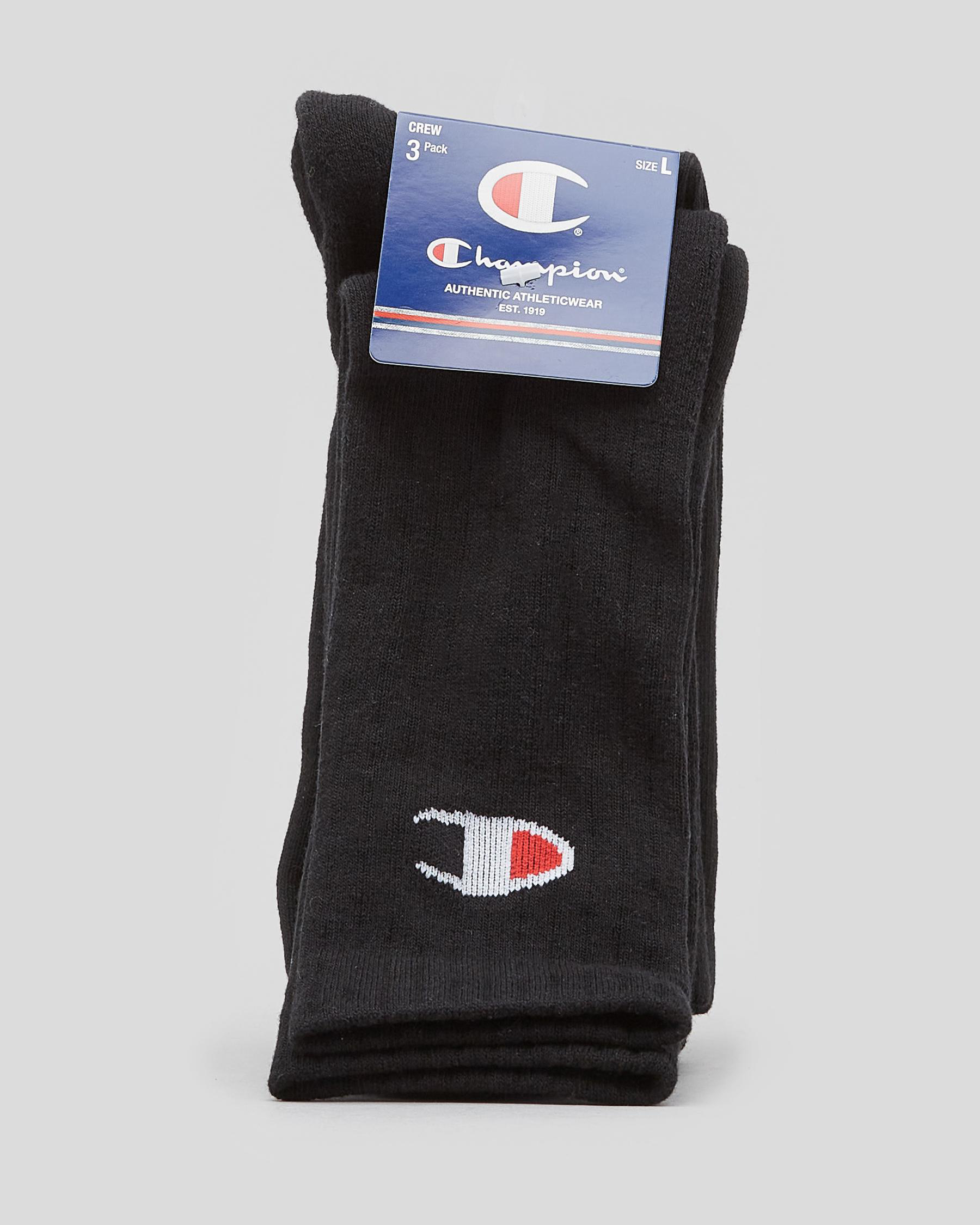 Champion Sport C Logo Crew Socks 3 Pack In Black - Fast Shipping & Easy ...
