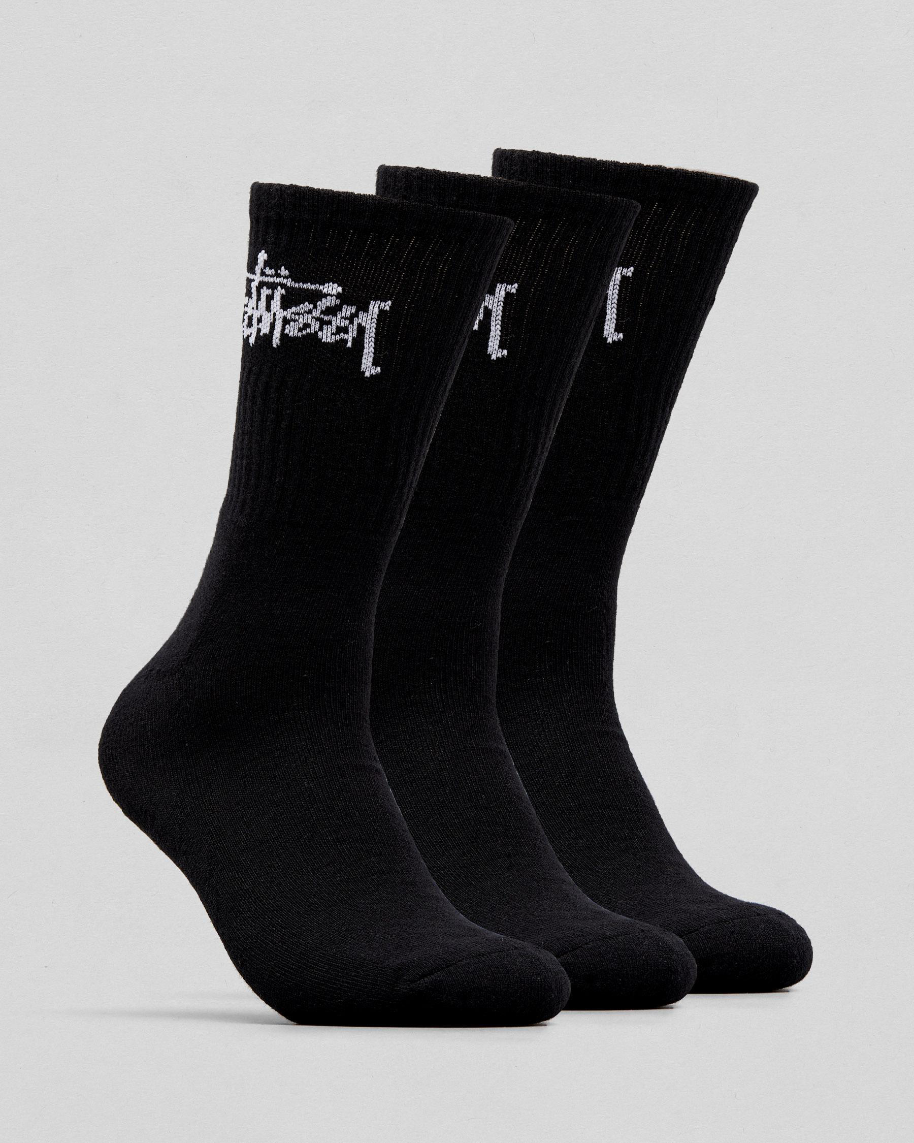 Shop Stussy Graffiti Crew Socks 3 Pack In Black - Fast Shipping & Easy ...