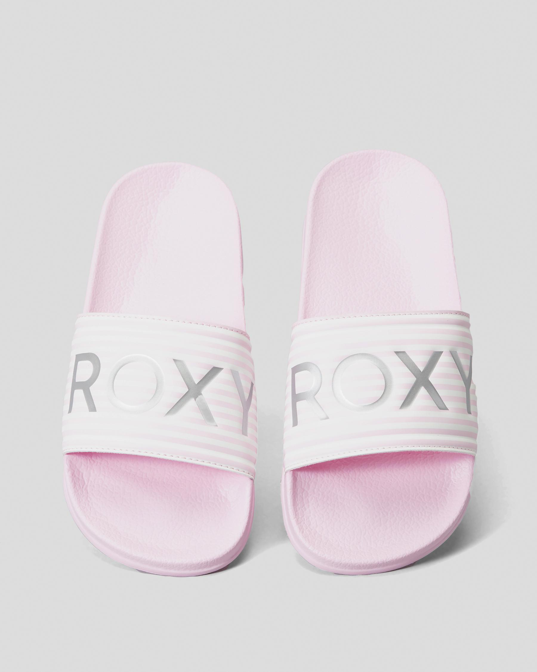Shop Roxy Girls' Slippy Slide Sandals In Pink/metallic Silver - Fast ...