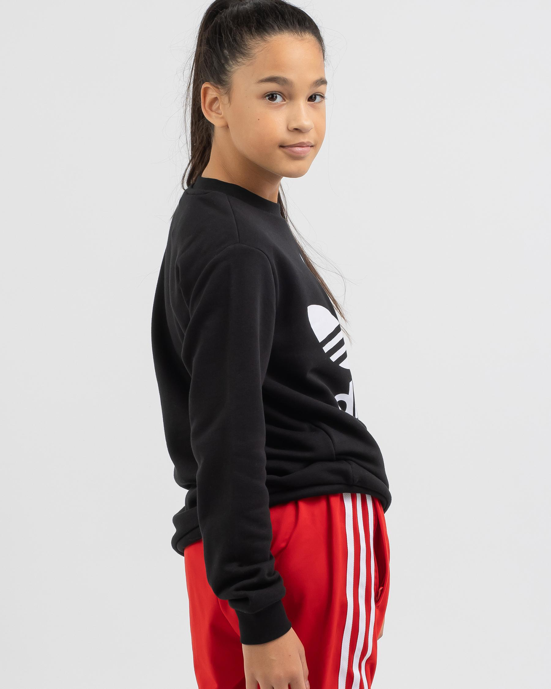 Adidas Girls' Adicolor Trefoil Crew Sweatshirt In Black/white - Fast ...