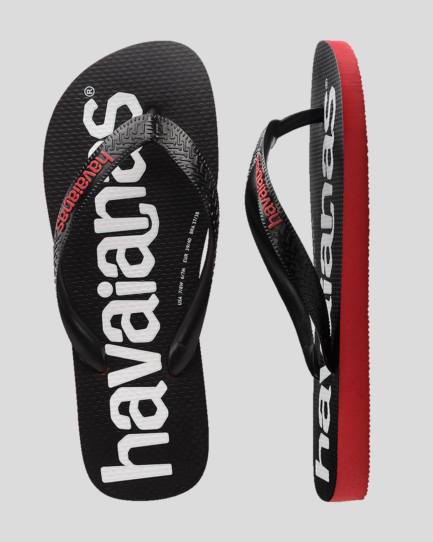 Shop Havaianas Top Logomania 2 Thongs In Black/ruby Red - Fast Shipping ...