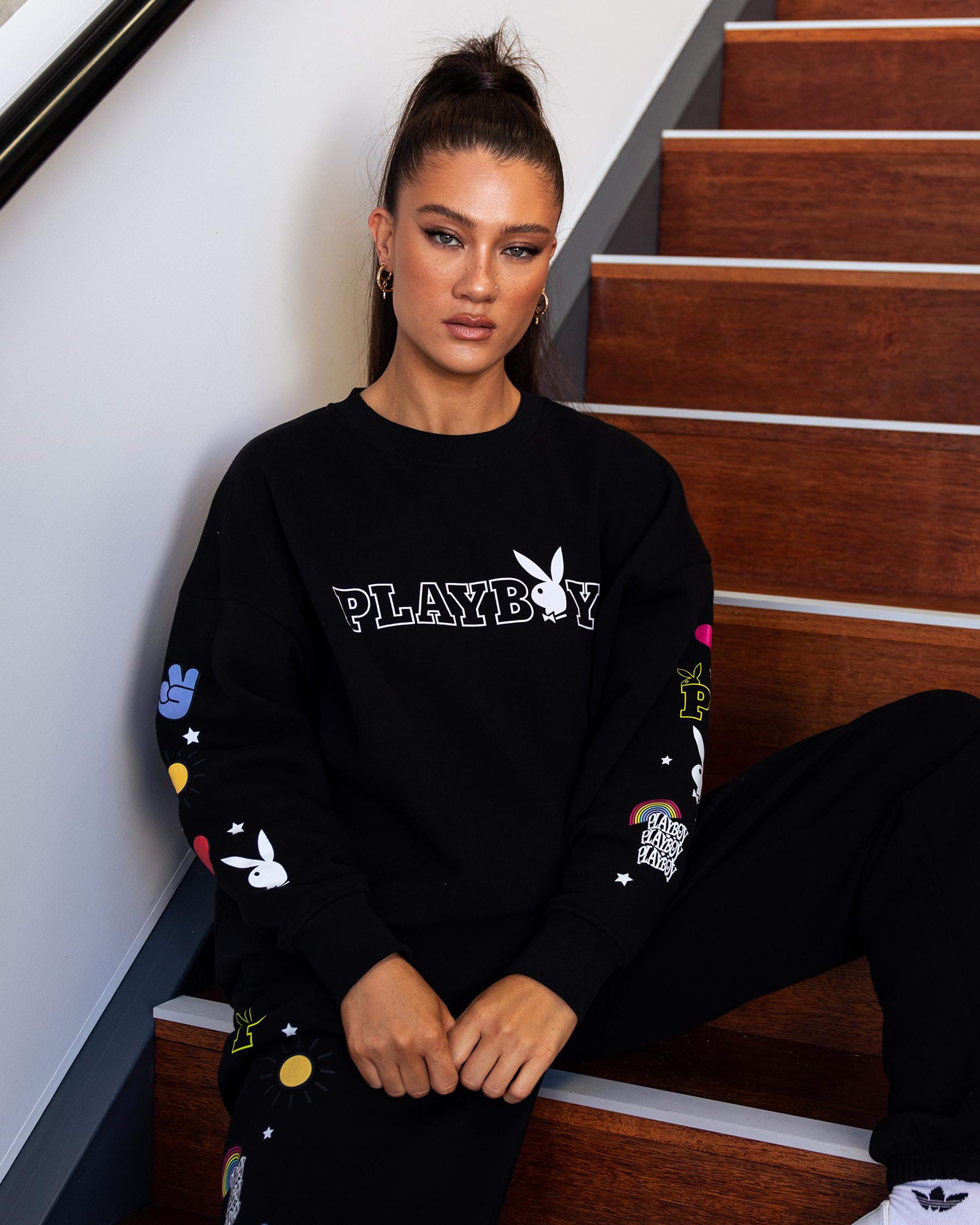 Playboy Sticker Bunny Sweatshirt In Black - Fast Shipping & Easy ...