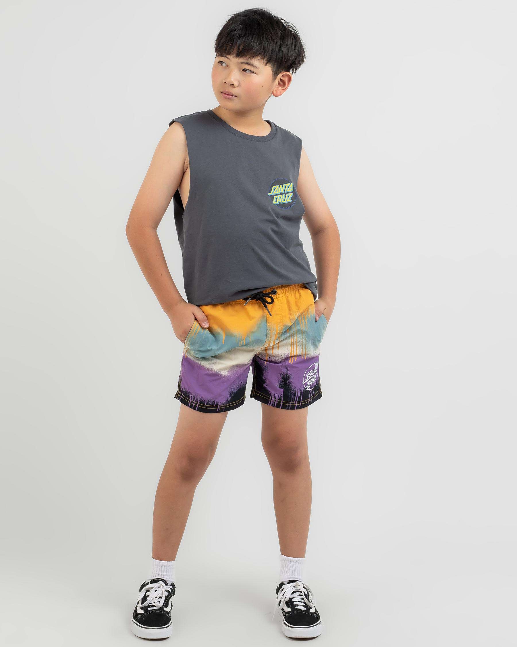 Santa Cruz Boys Opus Dot Drip Beach Shorts In Tie Dye - Fast Shipping ...