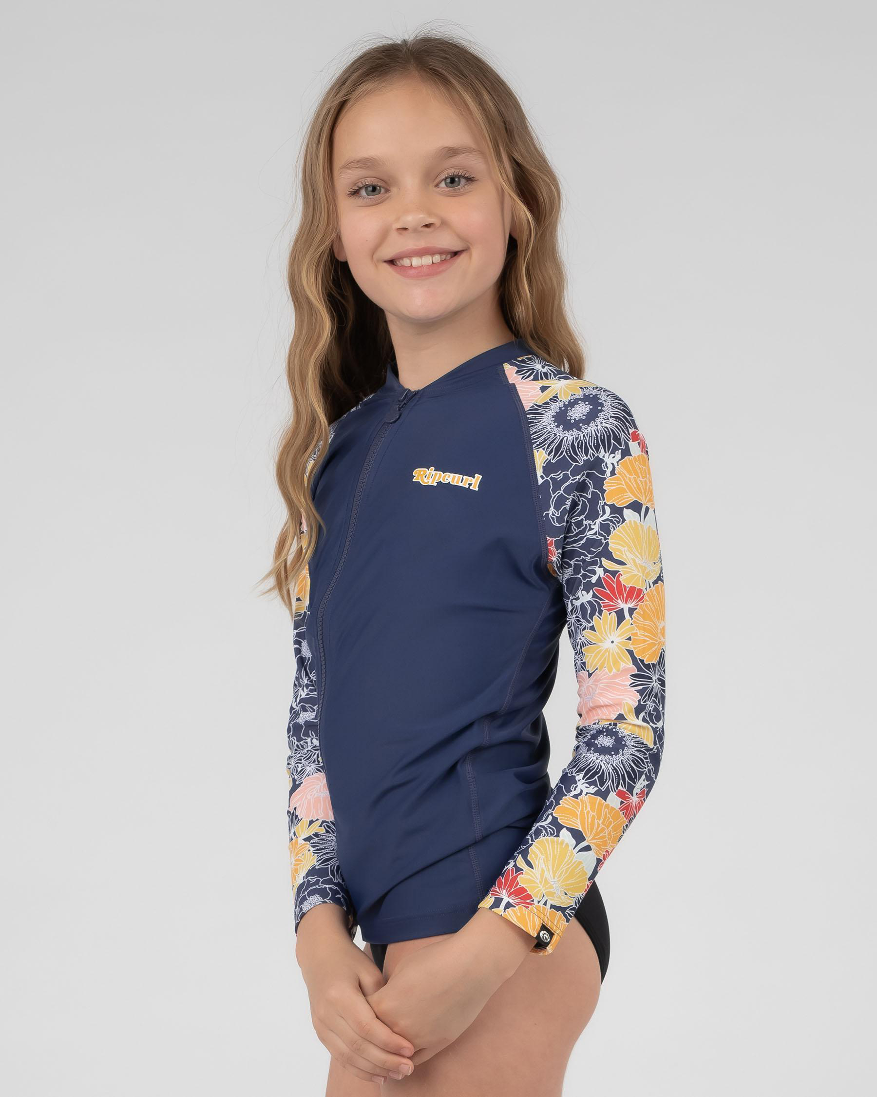 Shop Rip Curl Girls' Long Sleeve Rash Vest In Navy 0049 Fast Shipping