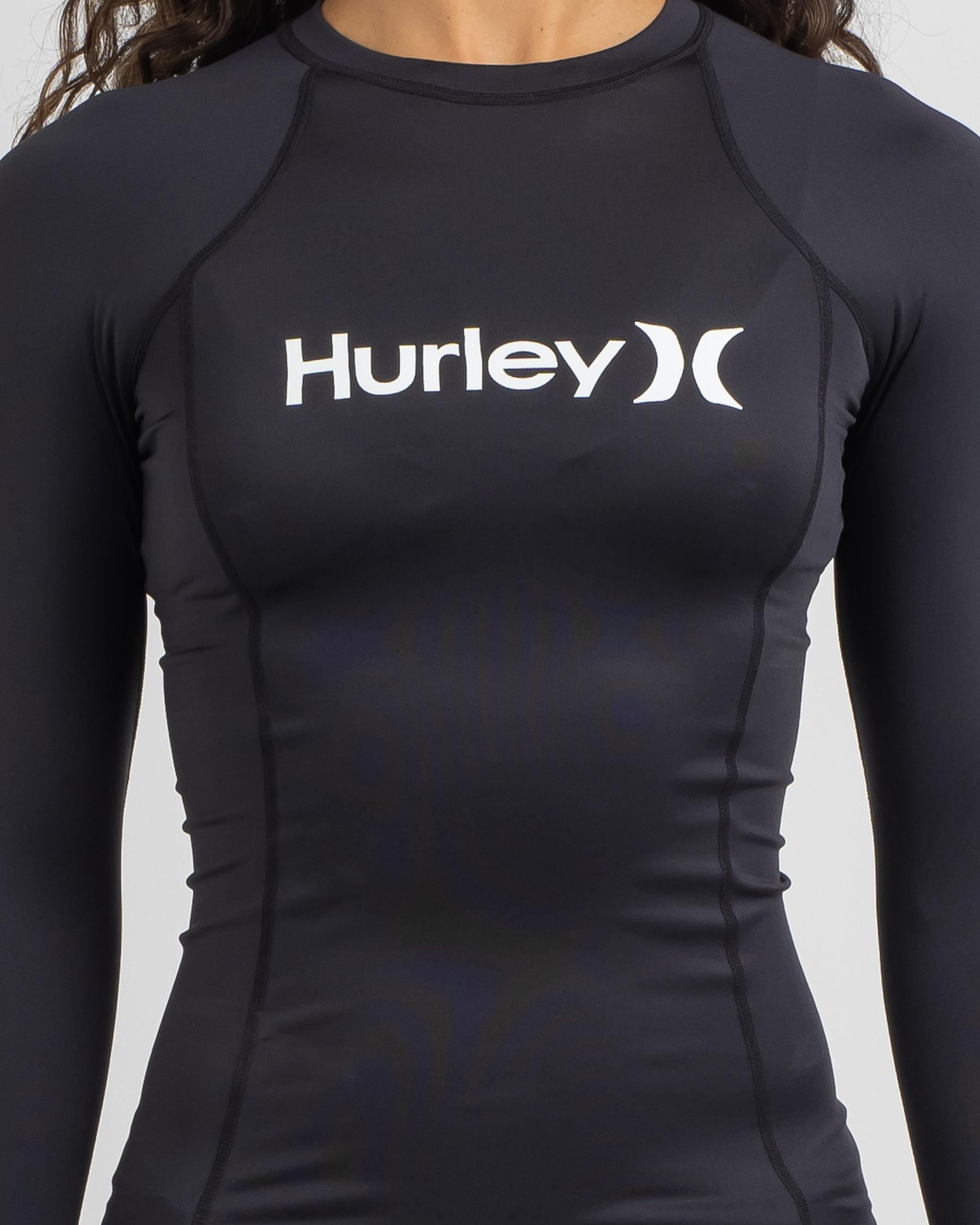 Shop Hurley OAO Long Sleeve Rash Vest In Black Fast Shipping & Easy