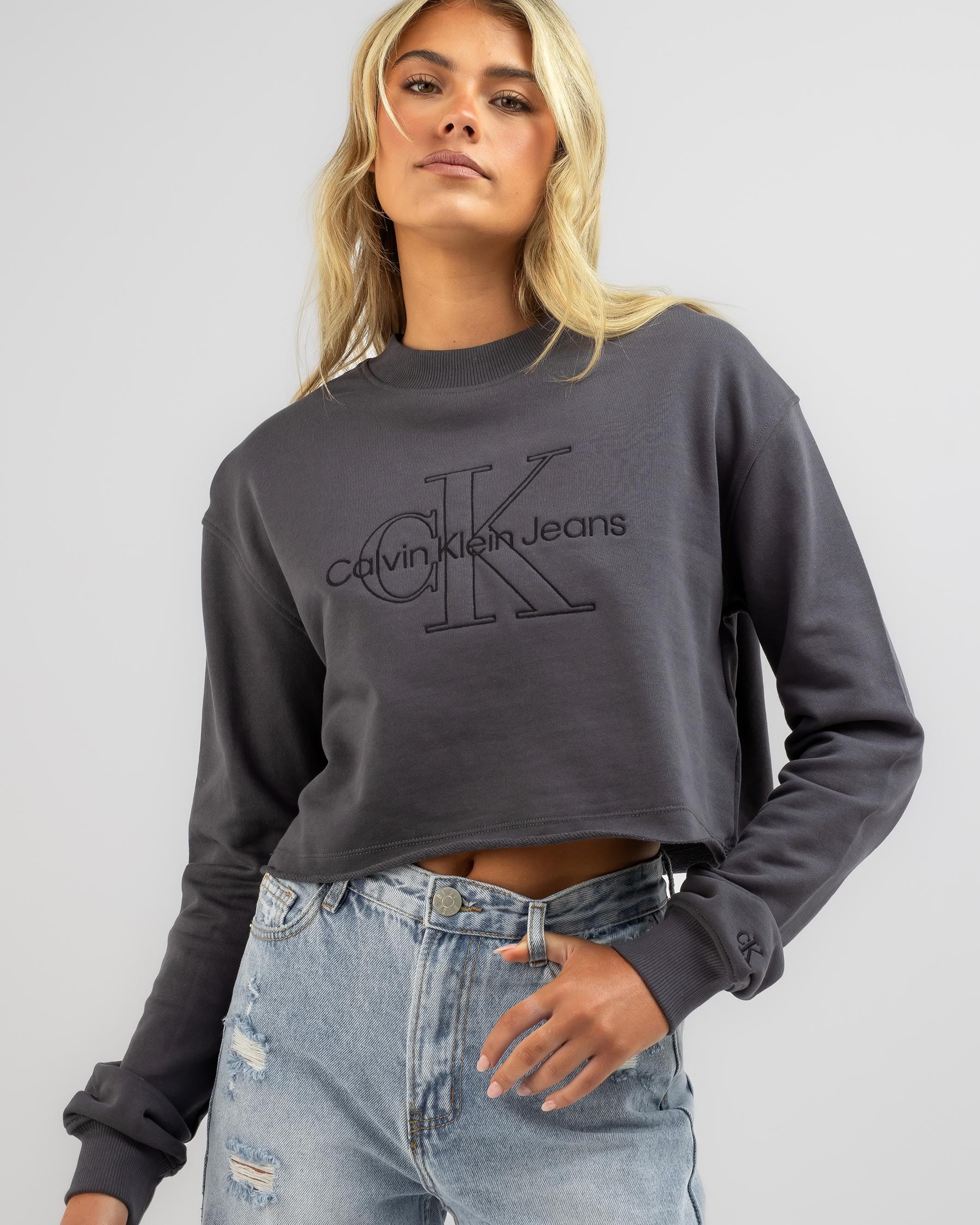 Shop Calvin Klein Monologo Sweatshirt In Washed Black - Fast Shipping ...