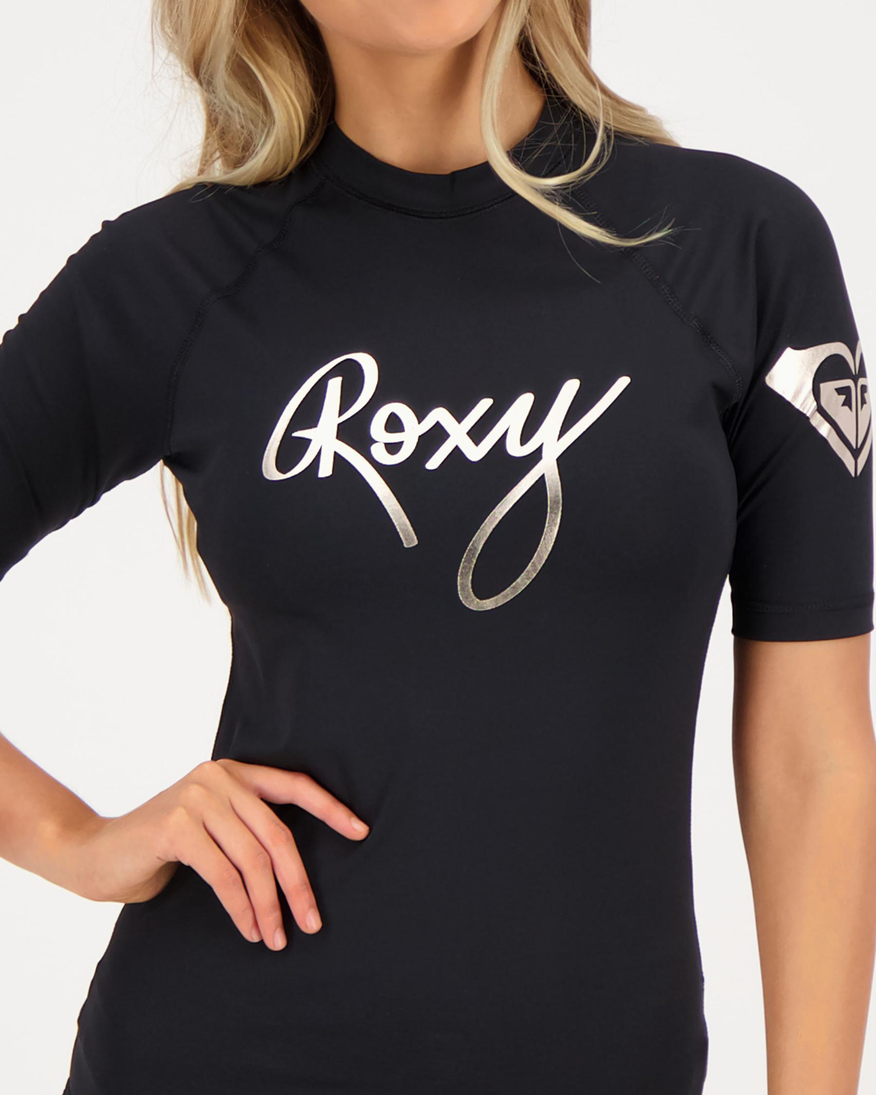 Shop Roxy Essential Hearted Short Sleeve Rash Vest In Anthracite - Fast ...