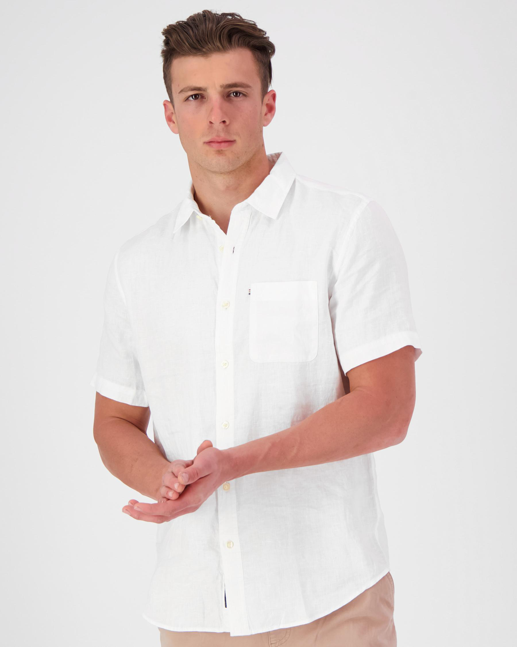 Academy Brand Hampton Linen Short Sleeve Shirt In White - Fast Shipping ...