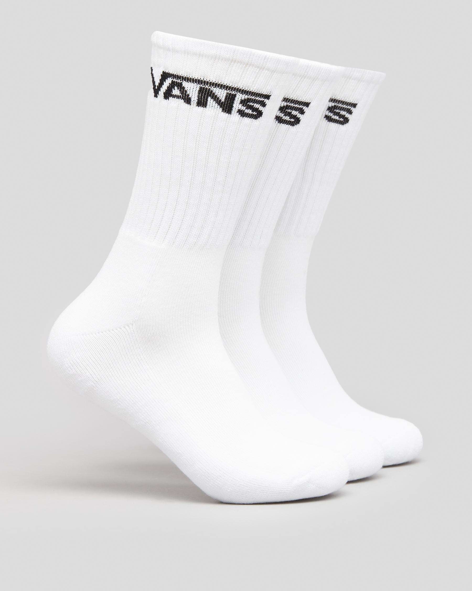 Vans Boys' Classic Crew Socks 3 Pack In White - Fast Shipping & Easy ...