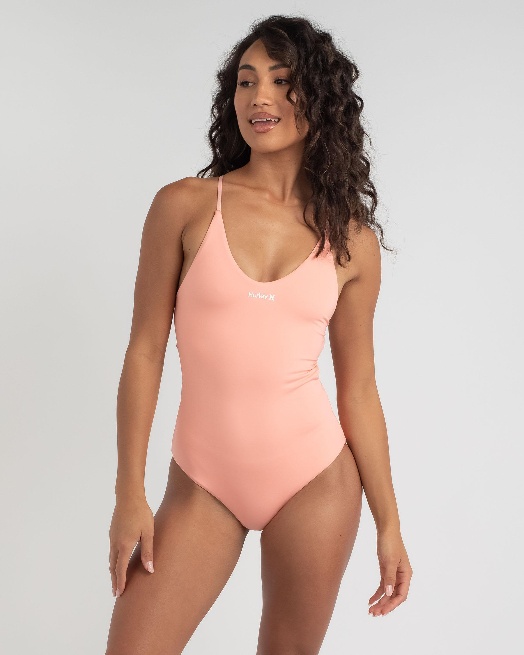 Shop Hurley One And Only Solid One Piece Swimsuit In Peach Melon Fast