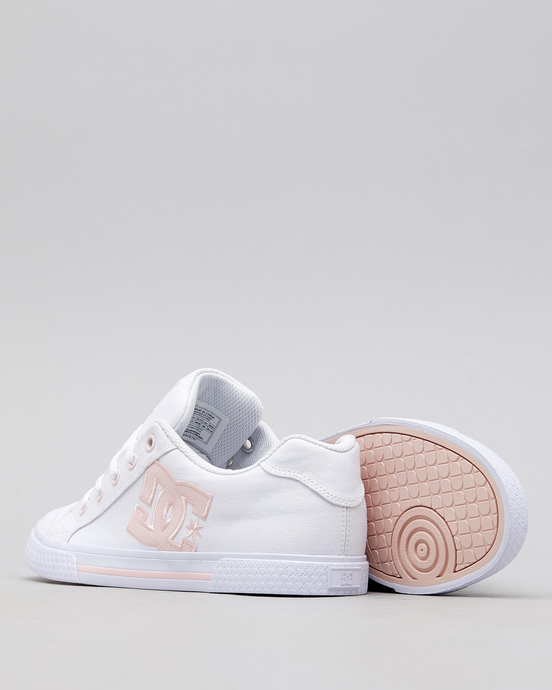 DC Shoes Womens Chelsea Shoes In White/pink Fast Shipping & Easy