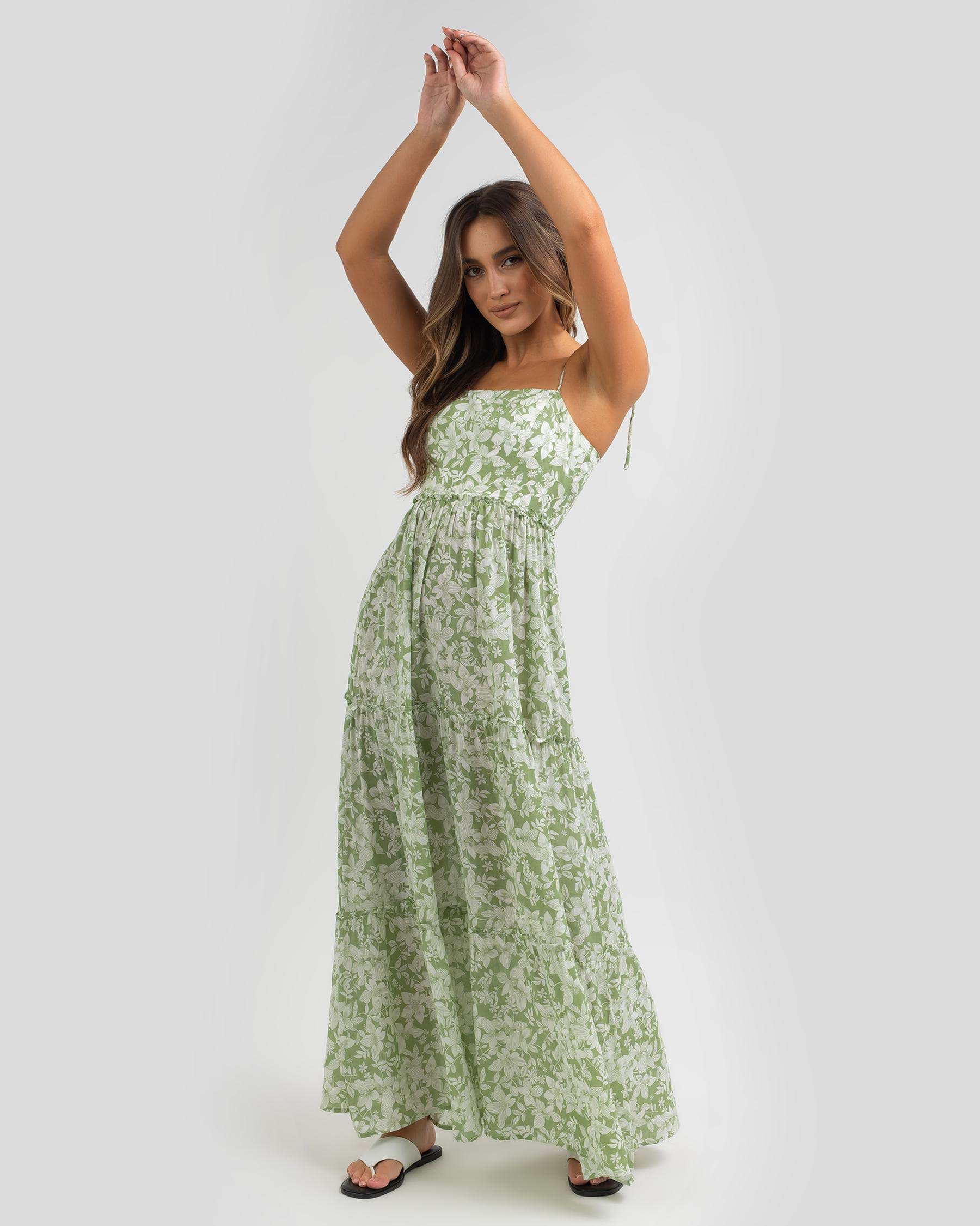 Mooloola Canan Maxi Dress In Green Floral - Fast Shipping & Easy ...