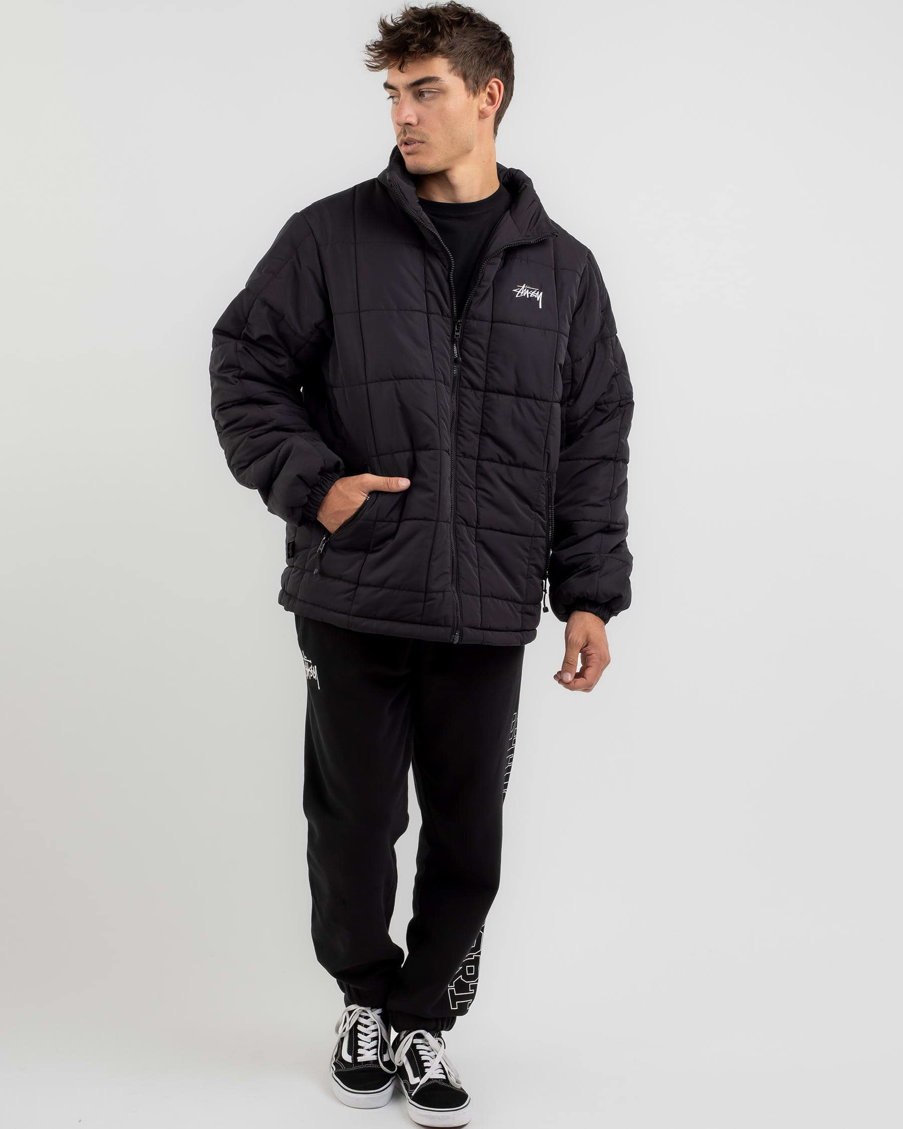 Stussy Square Puffa Jacket In Black - Fast Shipping & Easy Returns ...