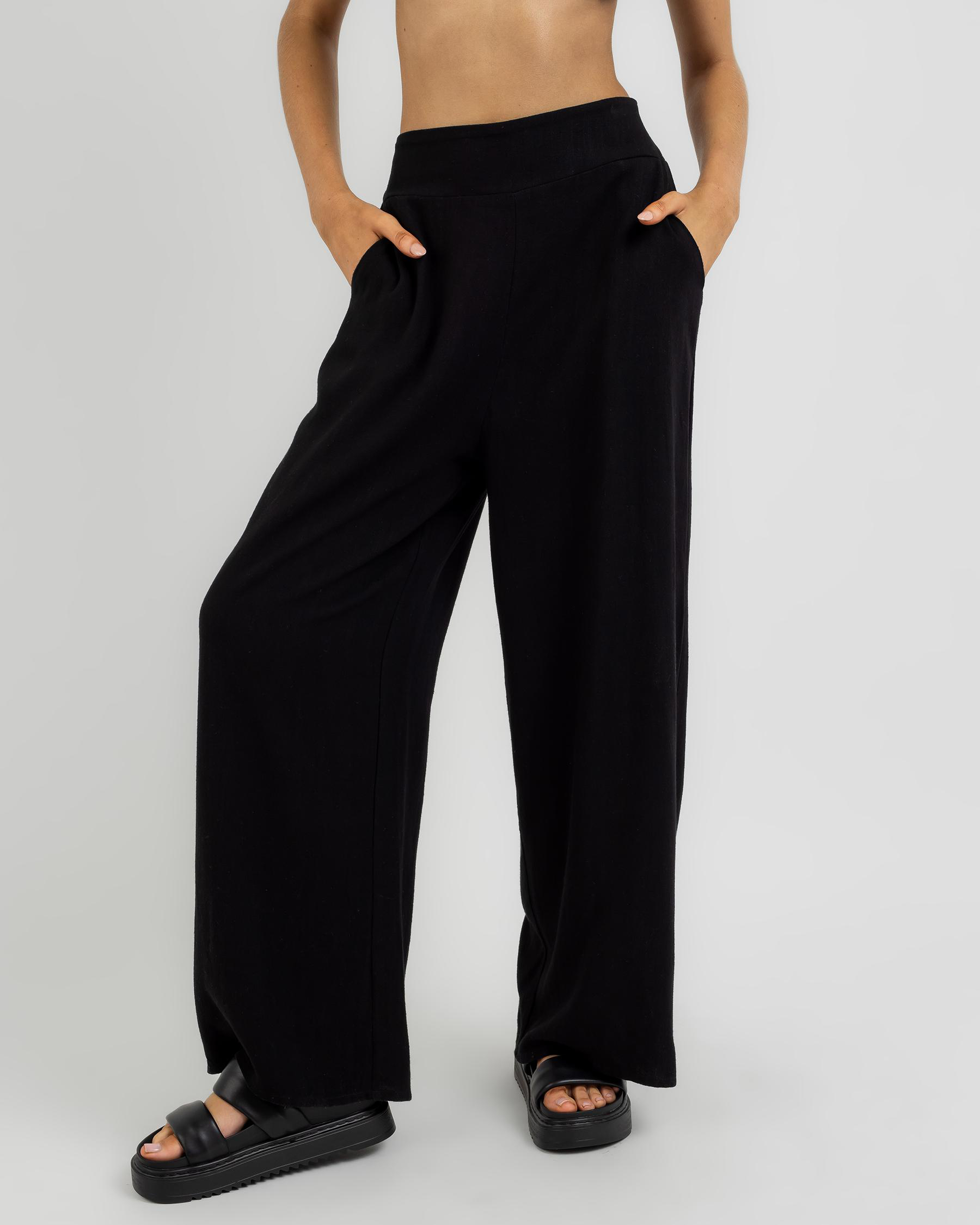 Yours Truly Cali Beach Pants In Black - Fast Shipping & Easy Returns ...