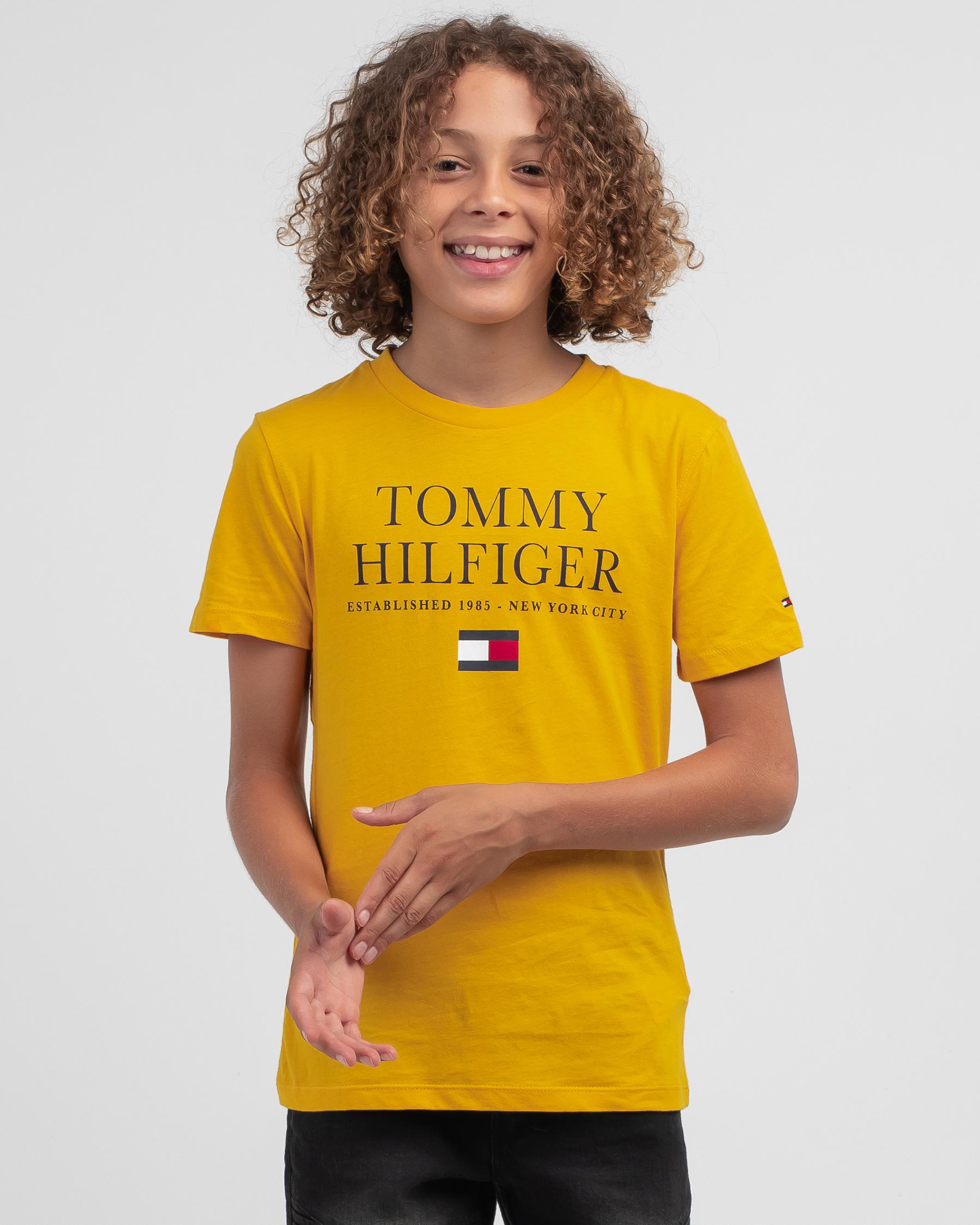Tommy Hilfiger Boys' TH Logo TShirt In Prairie Yellow Fast Shipping