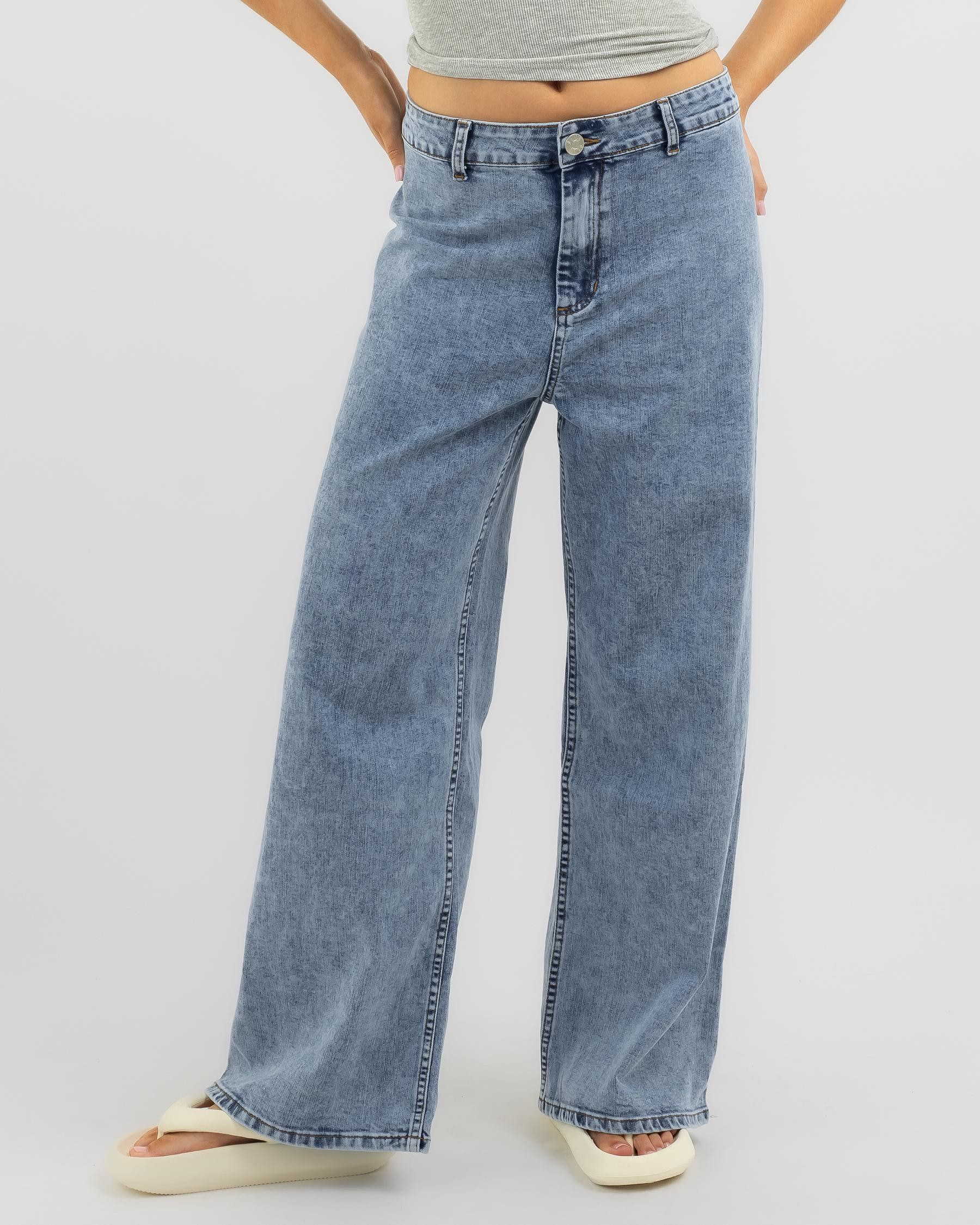 Shop DESU Jaxon Wide Leg Jeans In Mid Blue - Fast Shipping & Easy ...