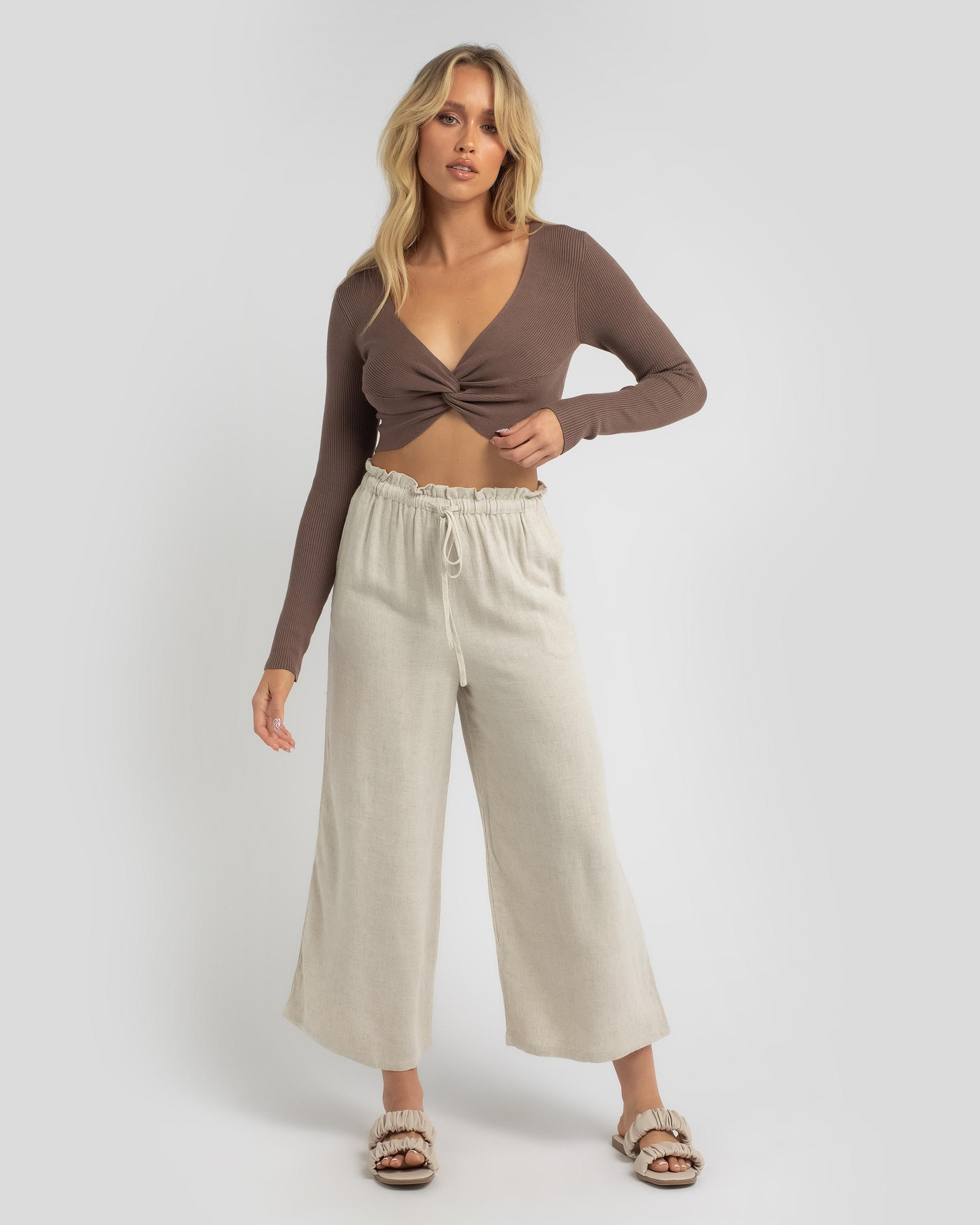 Shop Yours Truly Brielle Beach Pants In Beige Fast Shipping & Easy