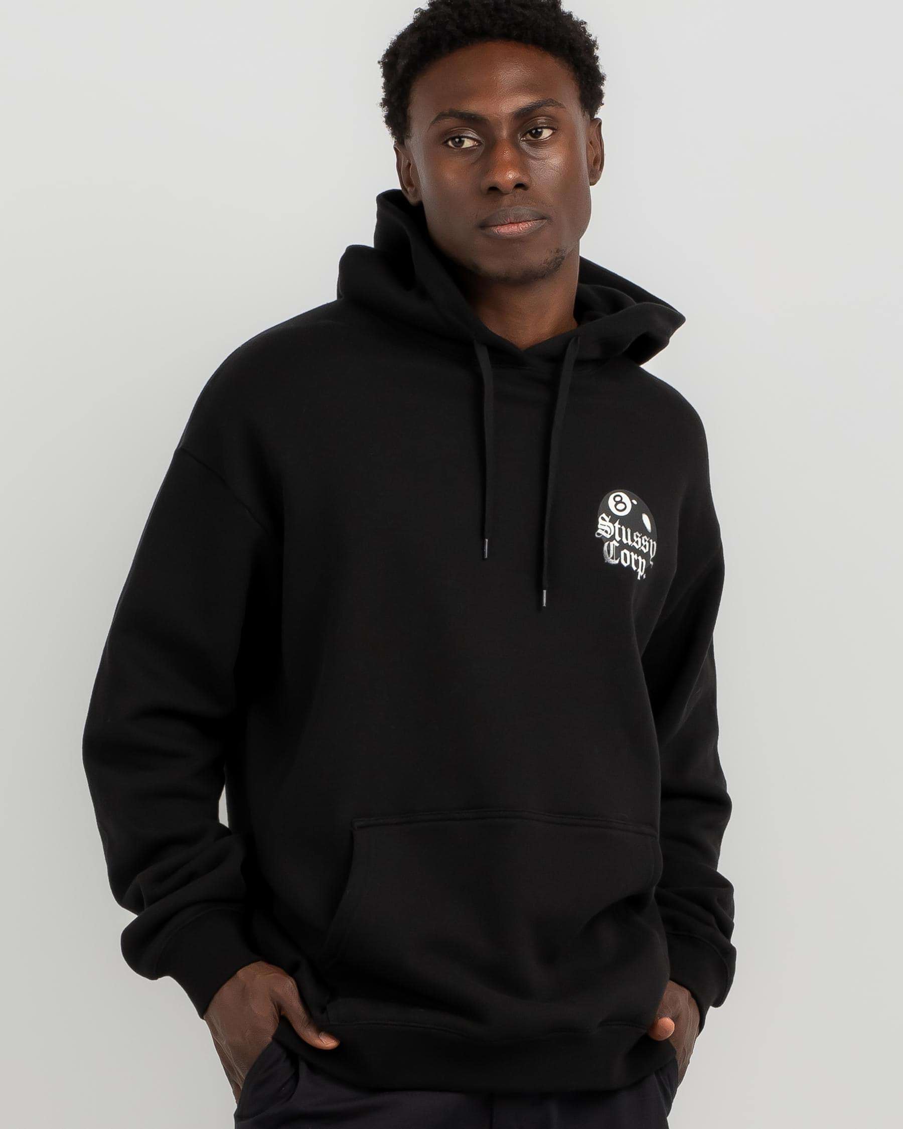 Shop Stussy 8 Ball Corp Hoodie In Solid Black - Fast Shipping & Easy ...