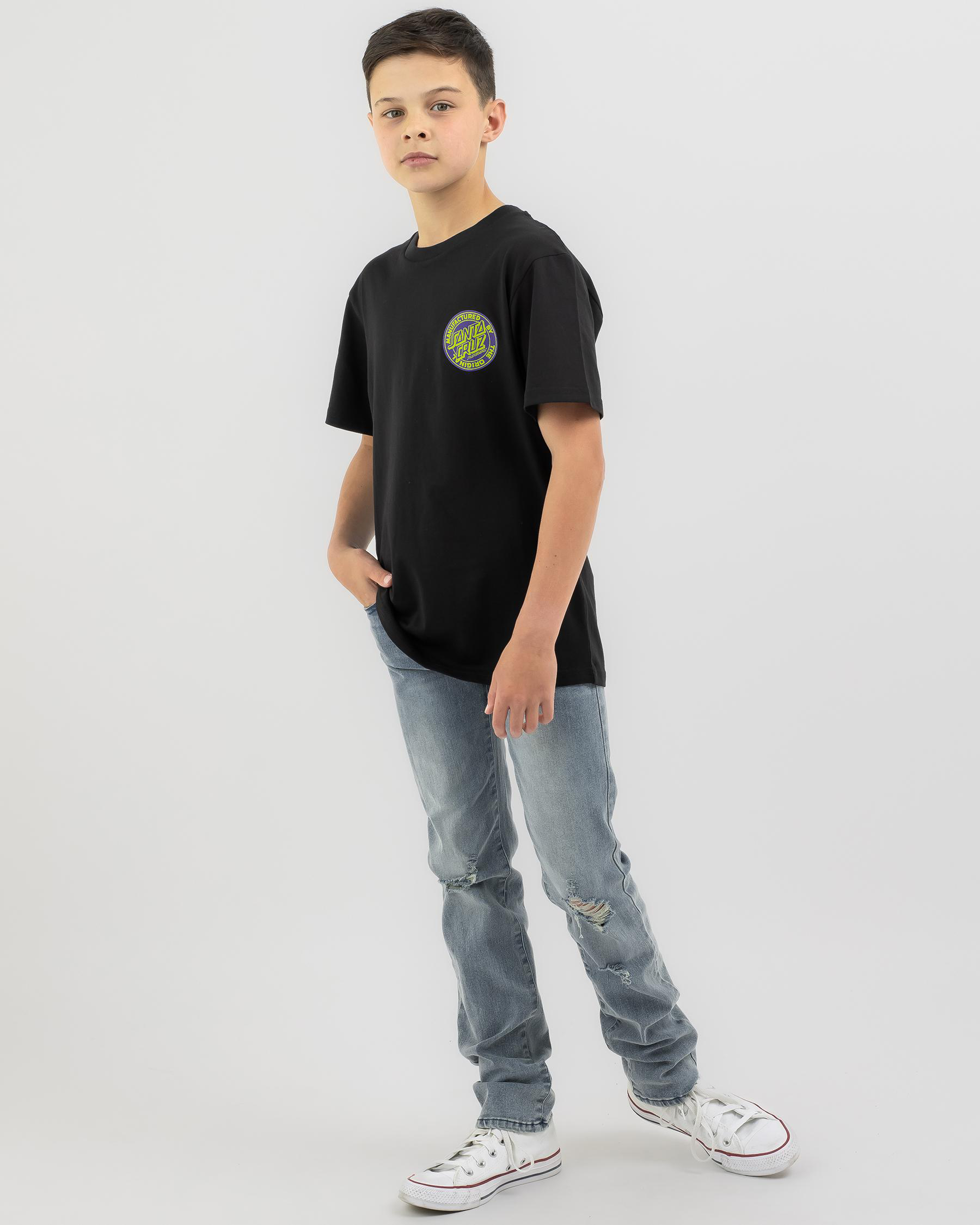Shop Santa Cruz Boys' Reverse MFG Dot T-Shirt In Black - Fast Shipping ...