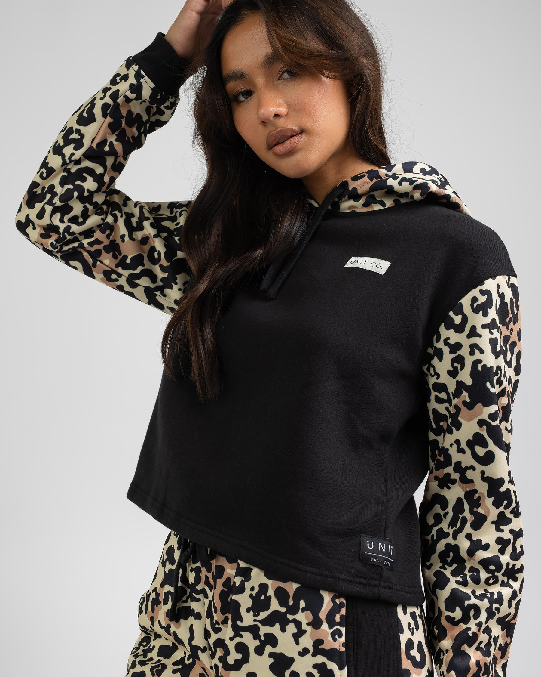 Shop Unit Cropped Pullover Hoodie In Leopard Fast Shipping & Easy