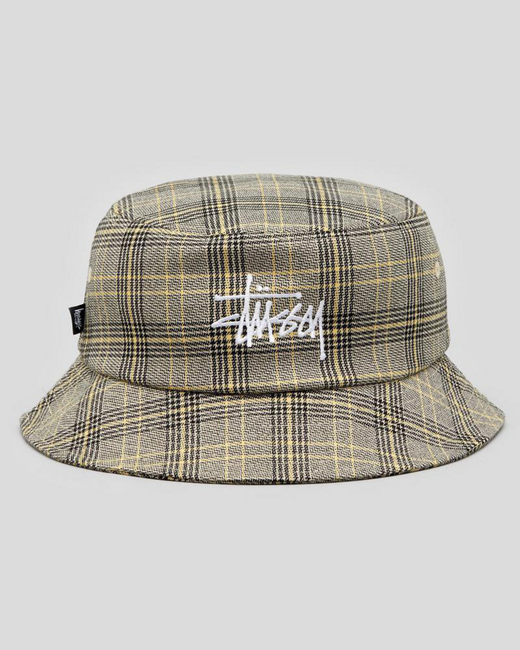 Stussy Graffiti Check Bucket Hat In Off 