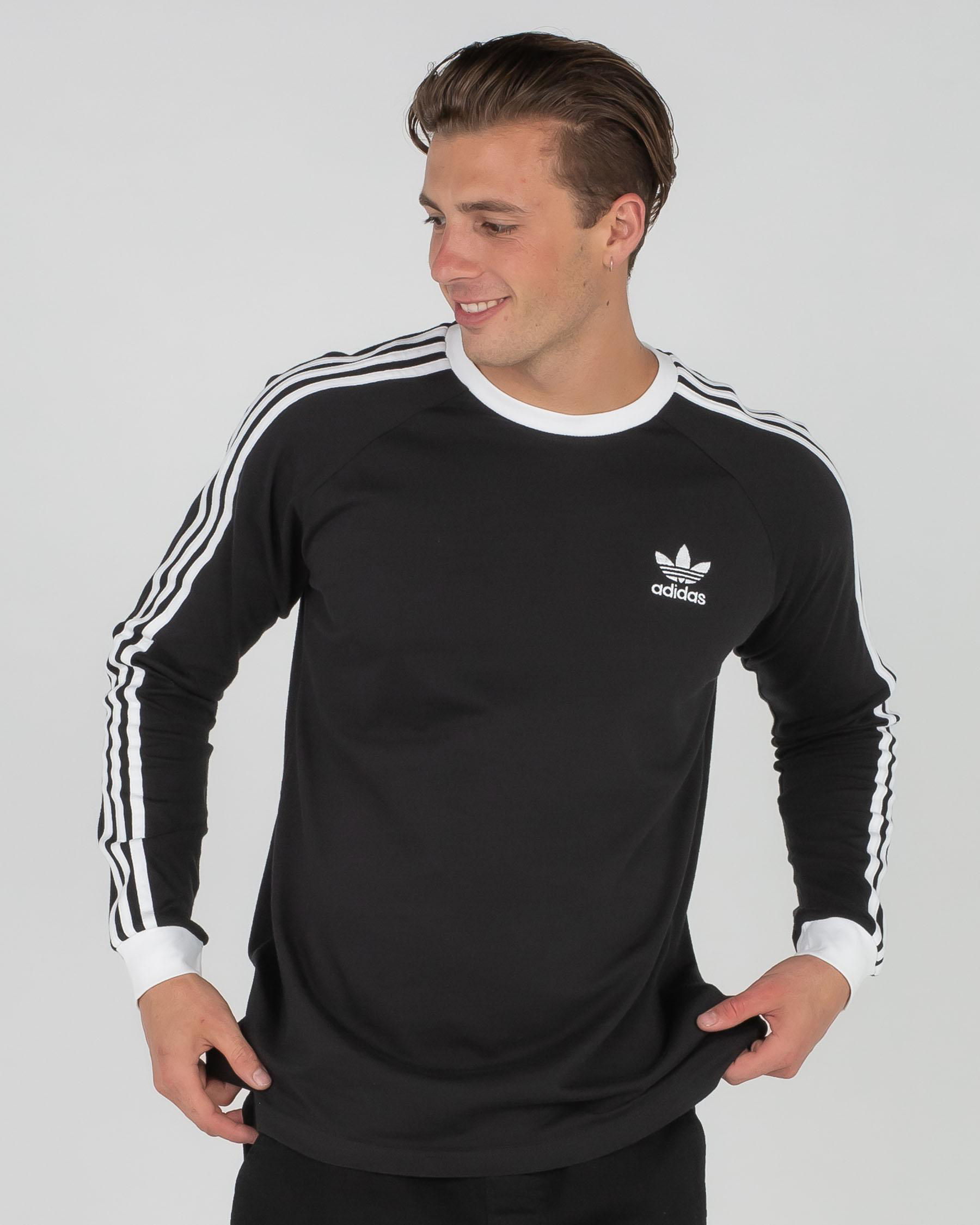 Shop adidas 3Stripes Long Sleeve TShirt In Black Fast Shipping