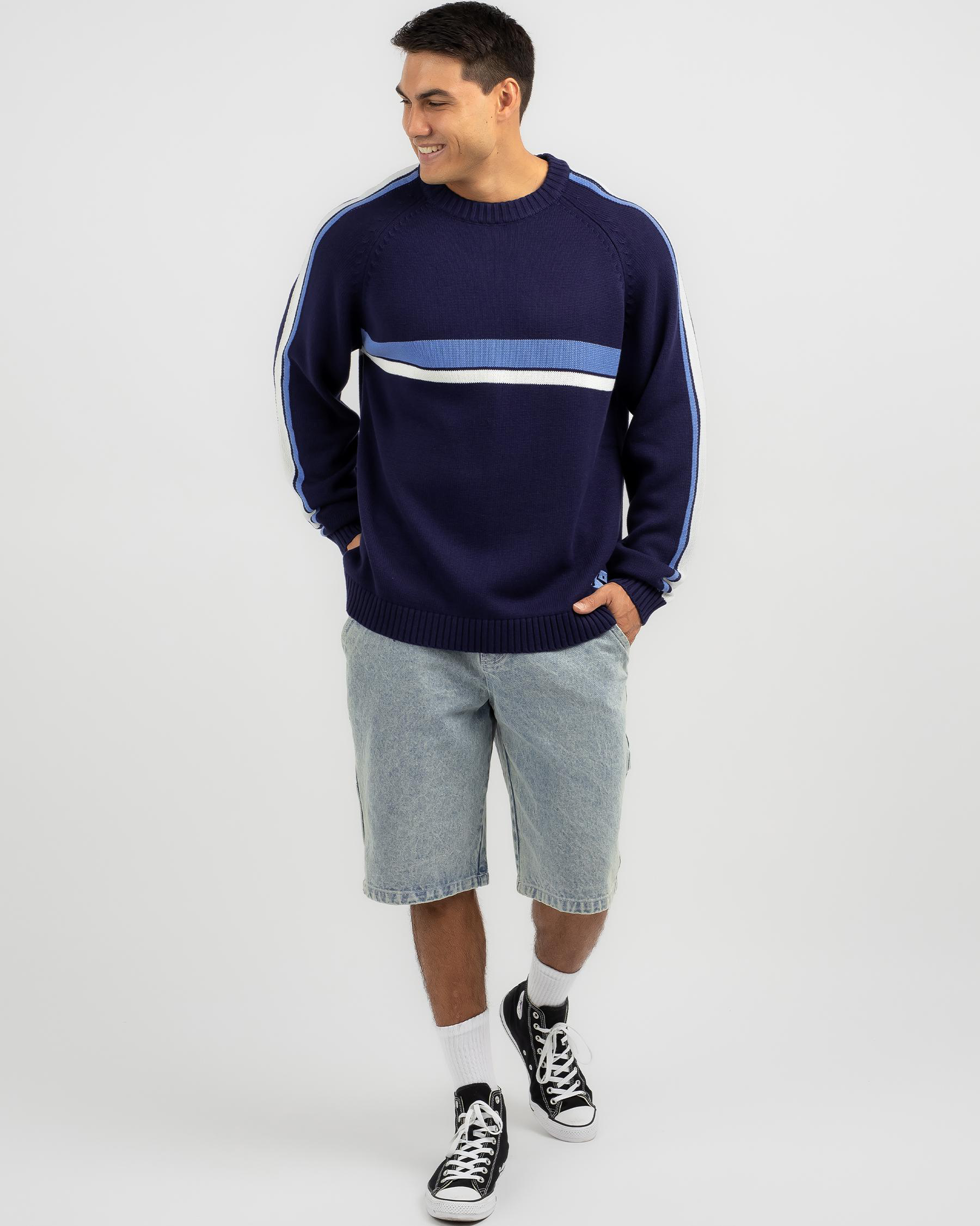 Shop Rusty White Lines Knit Sweatshirt In Navy Blue / Ecru - Fast ...
