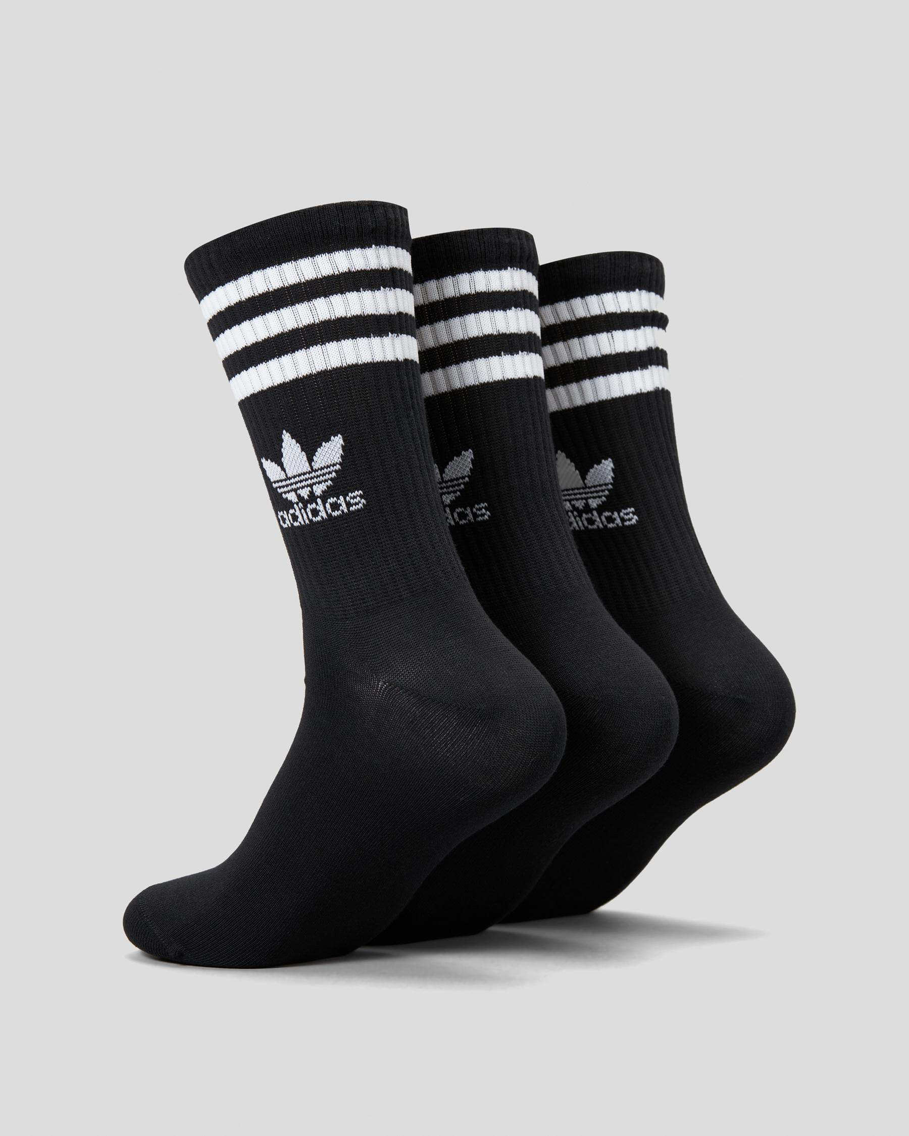 Shop adidas Mid Cut Crew Socks 3 Pack In Black/white - Fast Shipping ...
