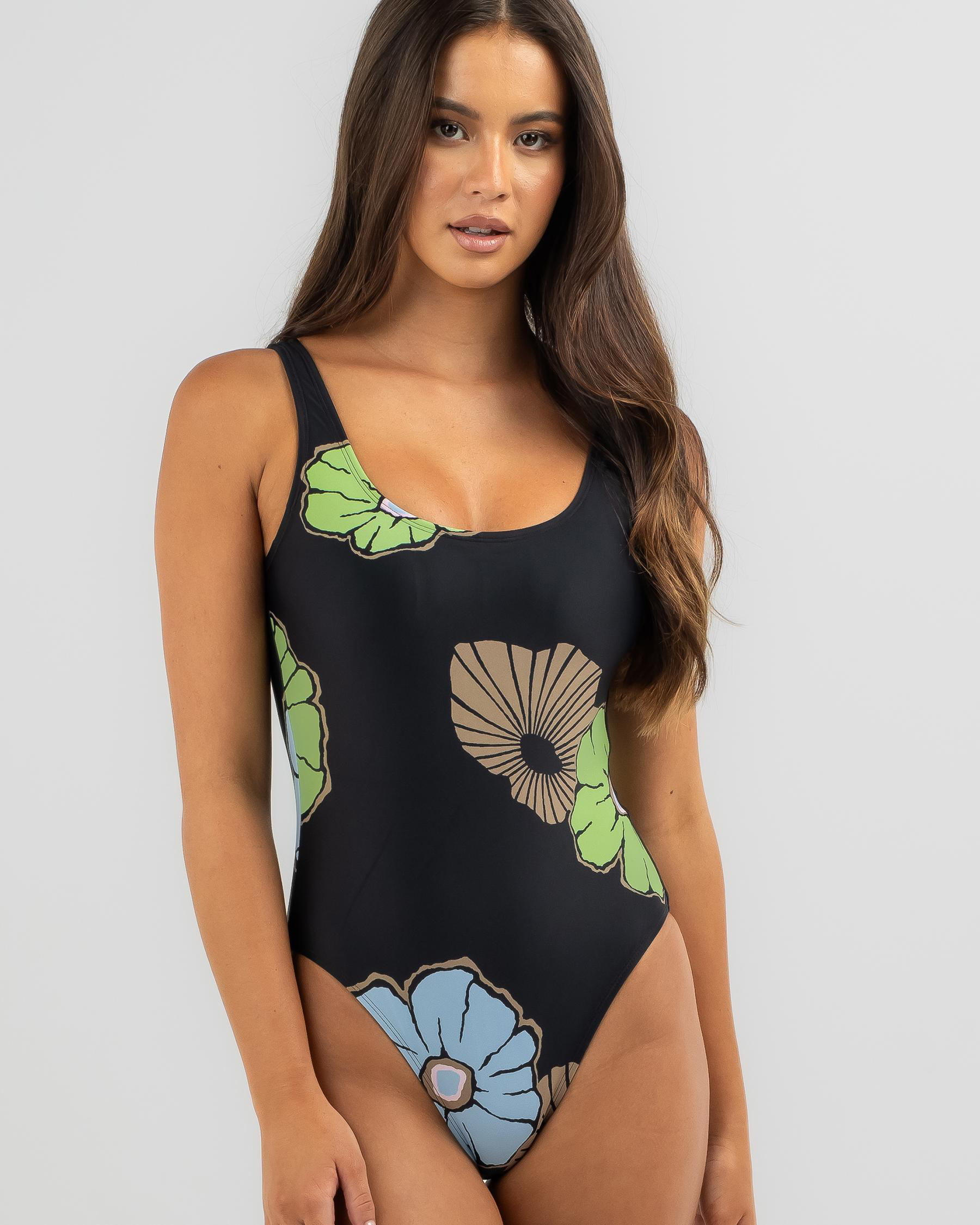 Shop Hurley Big Bloom Tank One Piece Swimsuit In Black Fast Shipping