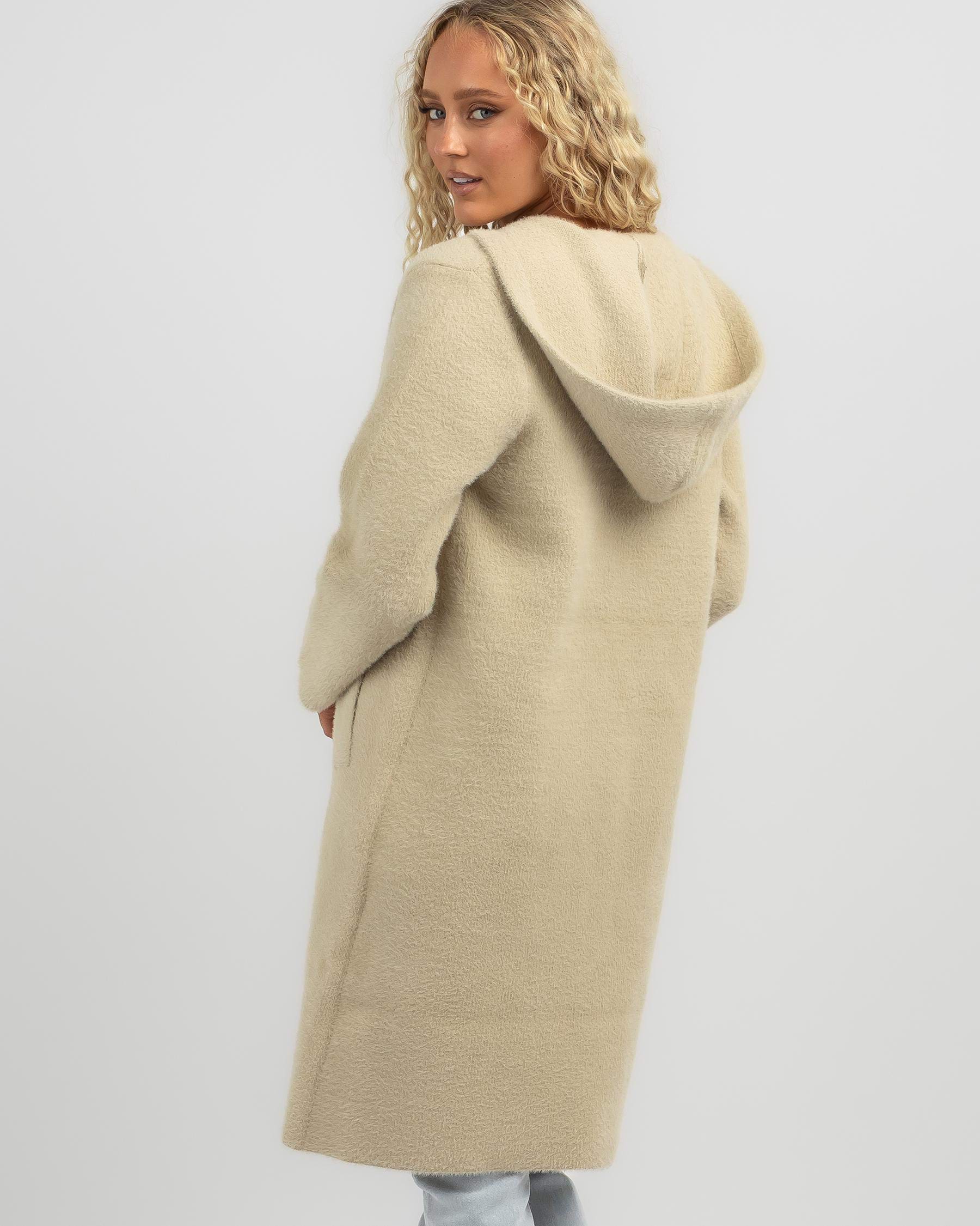 Shop Ava And Ever Kane Hooded Knit Coatigan In Beige - Fast Shipping ...