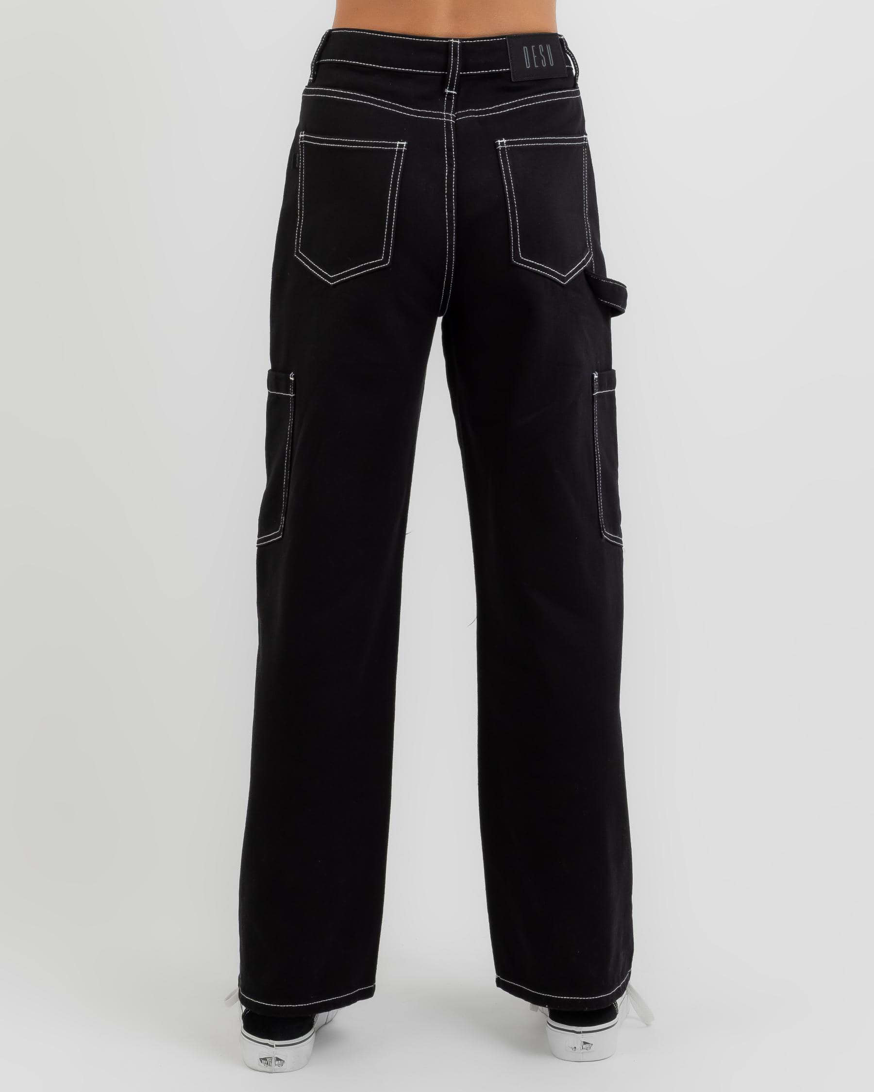DESU Girls' Hound Dog Cargo Jeans In Solid Black - Fast Shipping & Easy ...