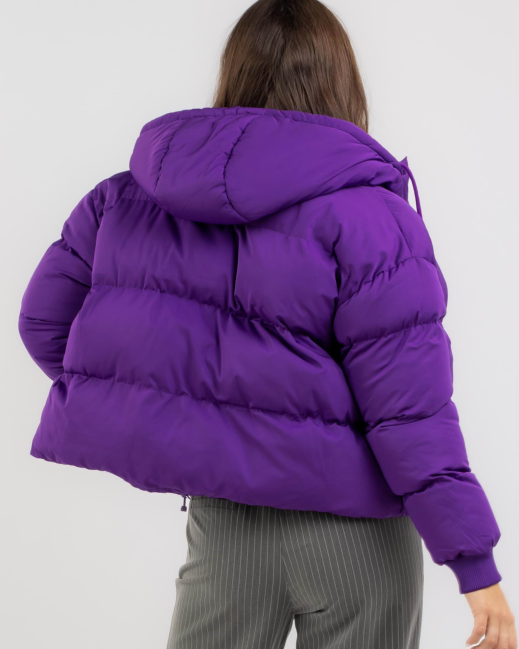 Stussy Graffiti Hooded Puffer Jacket In Bright Violet - Fast Shipping ...