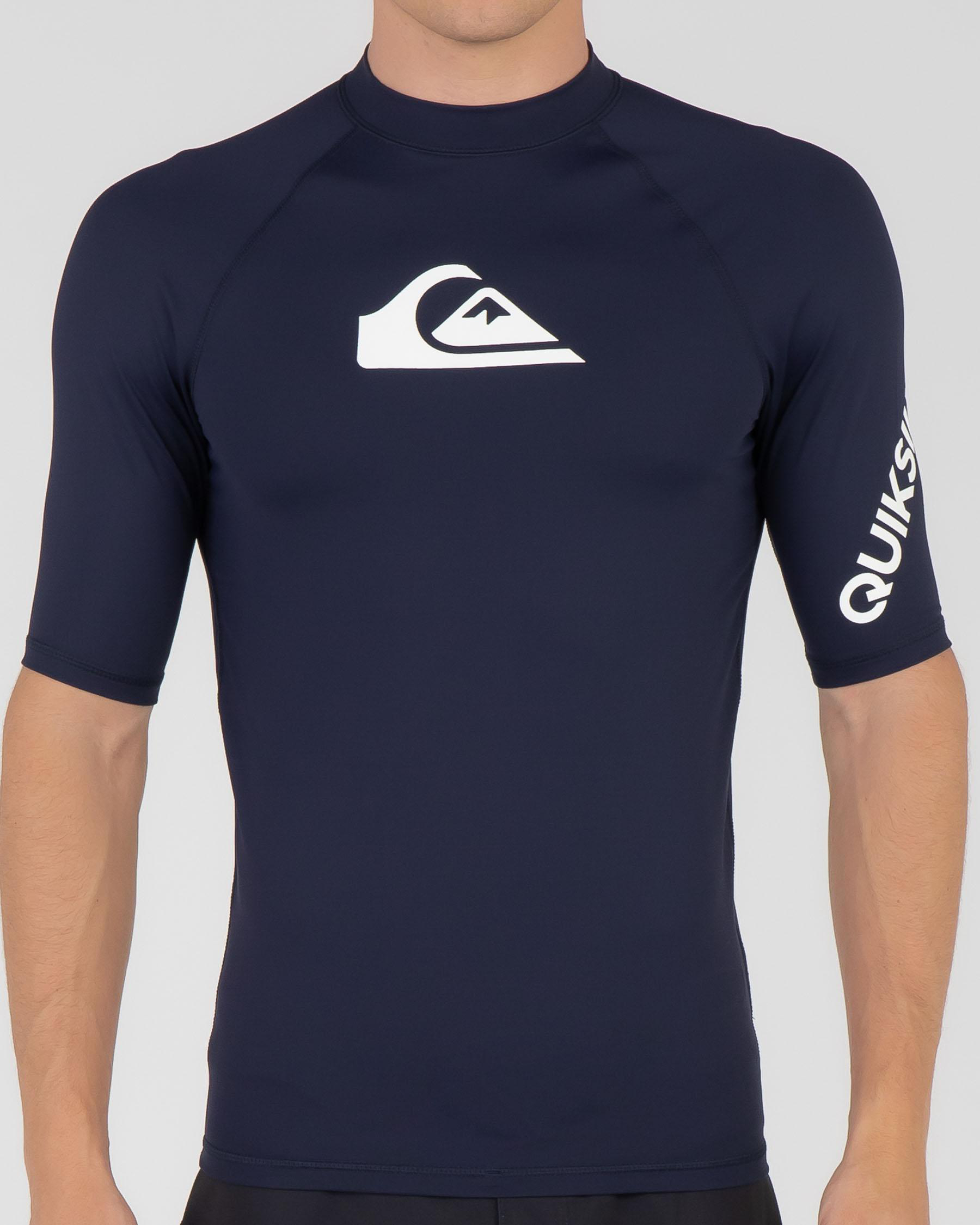 Shop Quiksilver Mens' All Time Short Sleeve Rash Vest In Navy Blazer