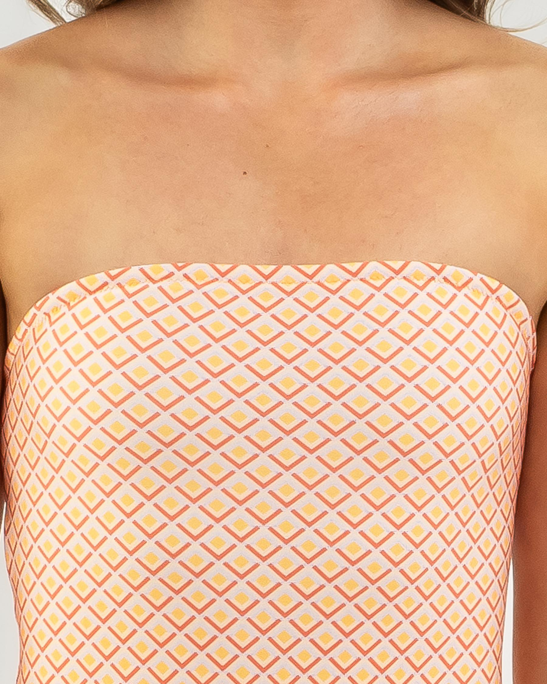 Shop Rhythm Cayman Geo Strapless One Piece Swimsuit In Mandarin Fast