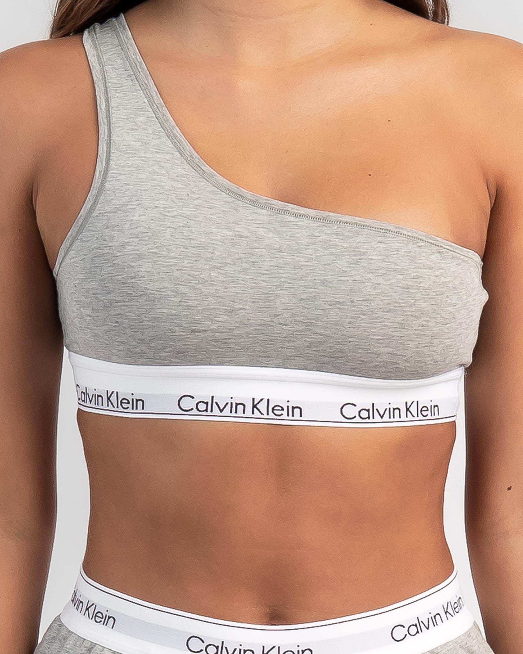 Calvin Klein Modern Cotton One Shoulder Bralette In Grey Heather