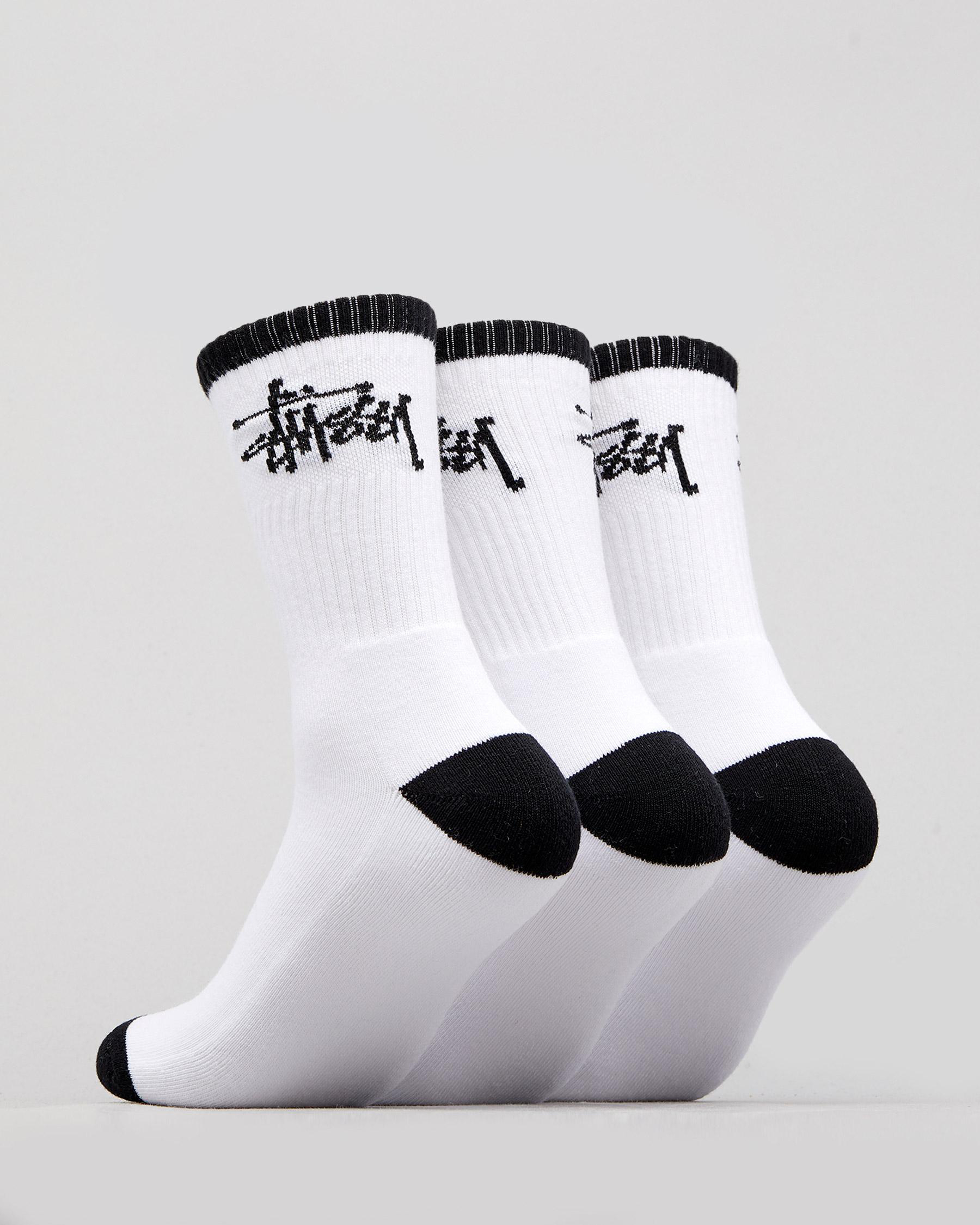 Stussy Graffiti Crew Socks 3 Pack In White/black - Fast Shipping & Easy ...