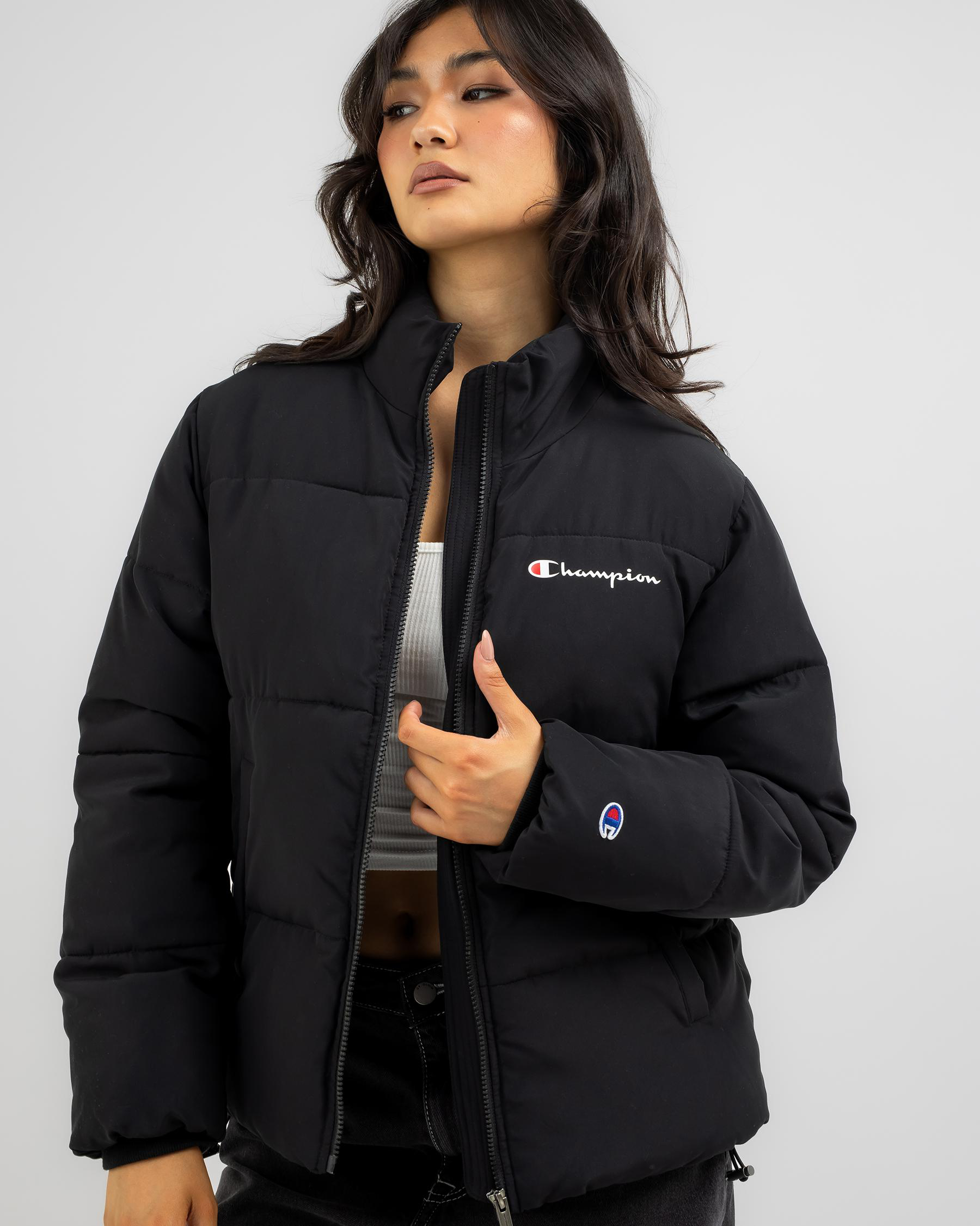 Champion Rochester Athletic Puffer Jacket In Black City Beach Australia