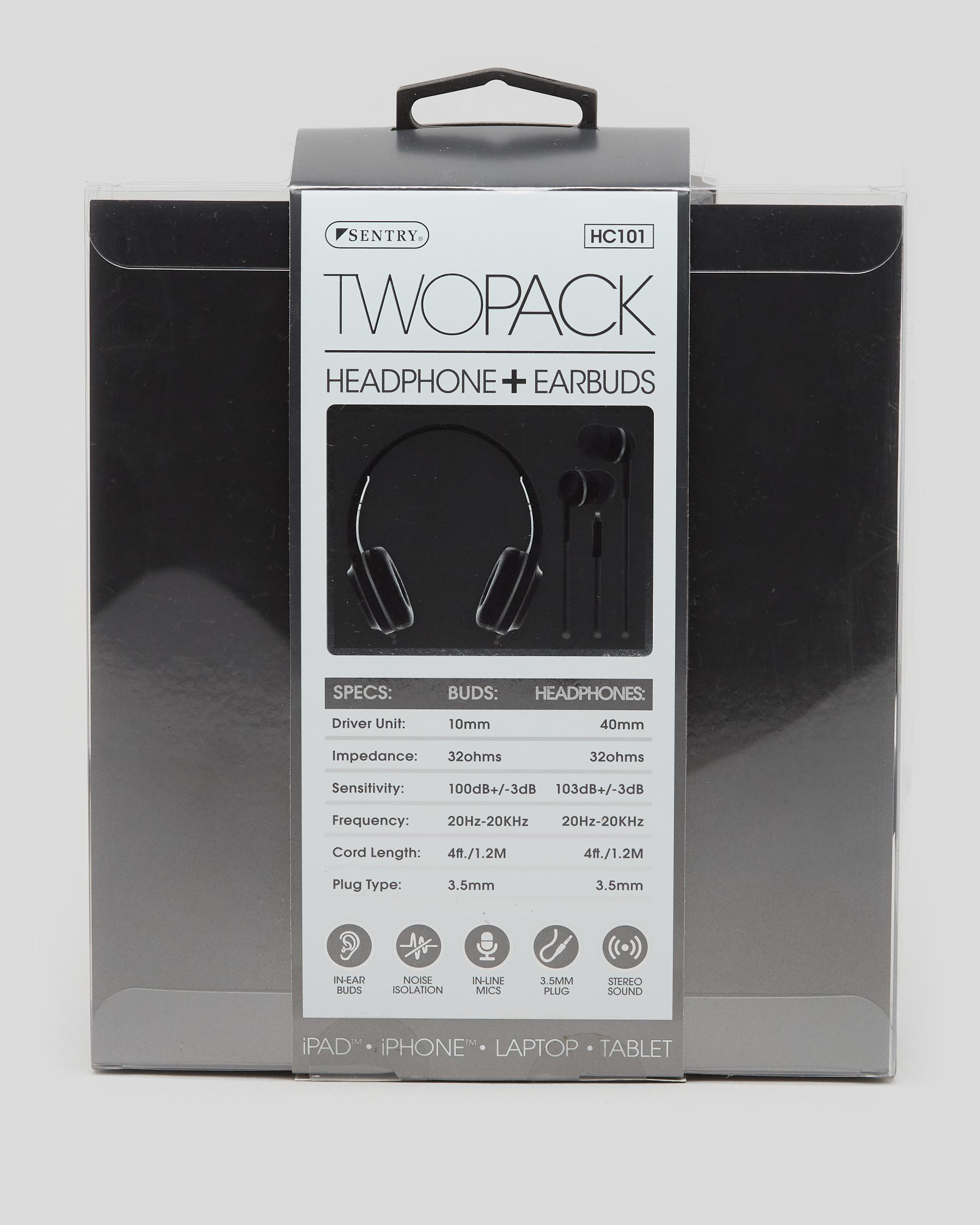 Shop Sentry TwoPack Wired Headphones & Ear Buds W. Mic In Black