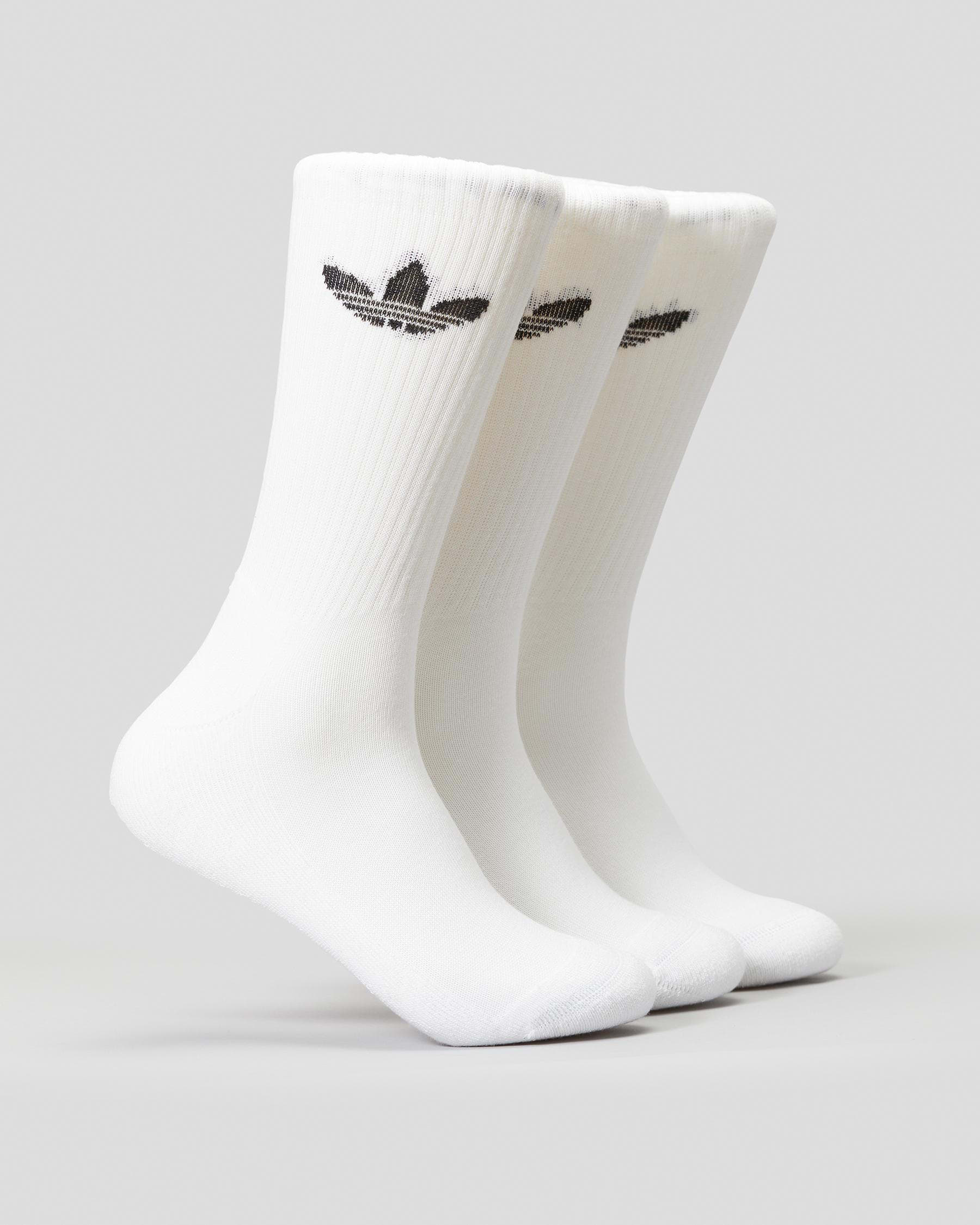 Shop adidas Boys' Cushion Trefoil Crew Socks 3 Pack In White/black ...