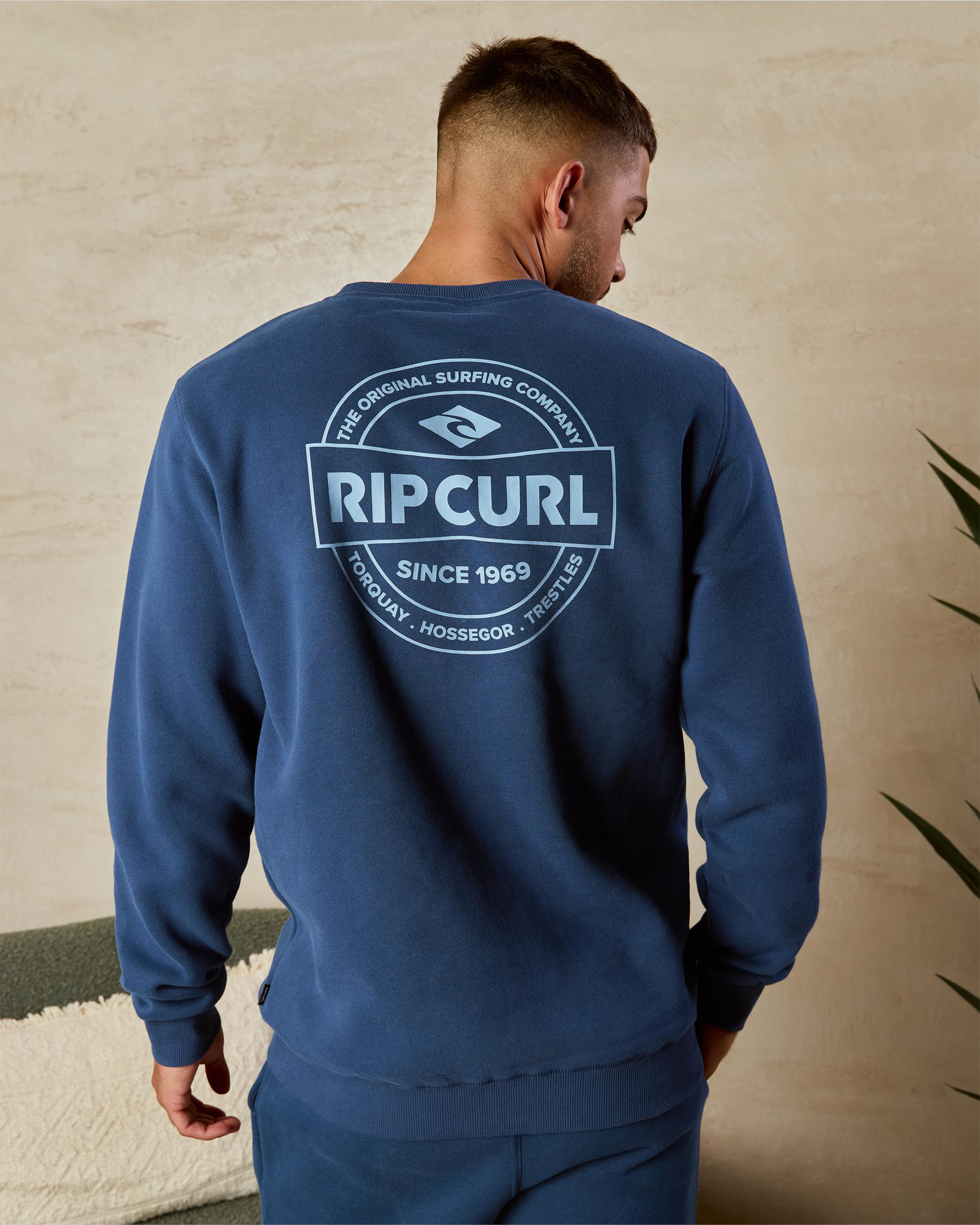 Shop Rip Curl Stapler Crew Sweatshirt In Washed Navy Fast Shipping Shop Rip Curl Stapler Crew Sweatshirt In Washed Navy Fast Shipping