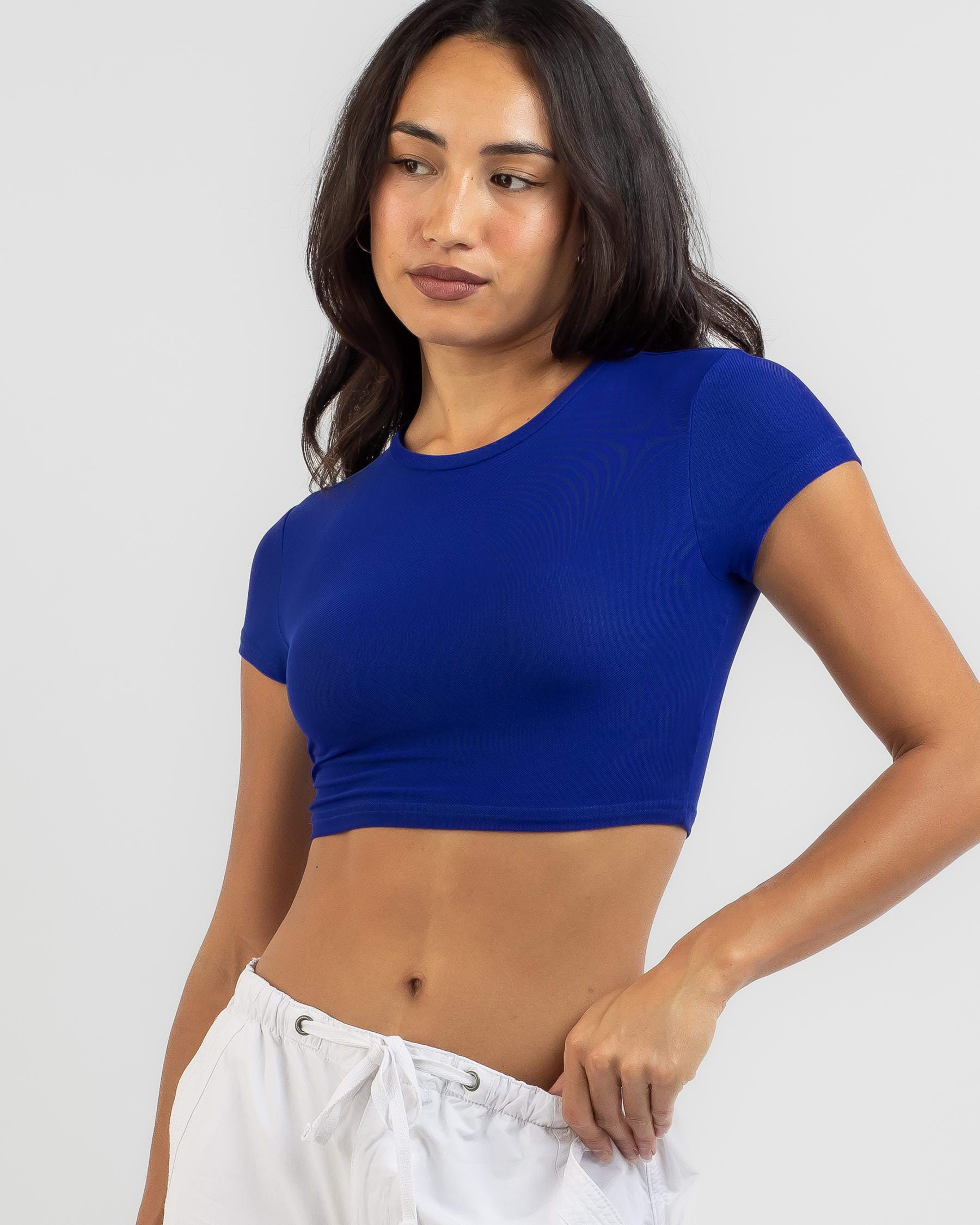 Ava And Ever Basic Mesh Ultra Crop Tee In Blue - Fast Shipping & Easy ...