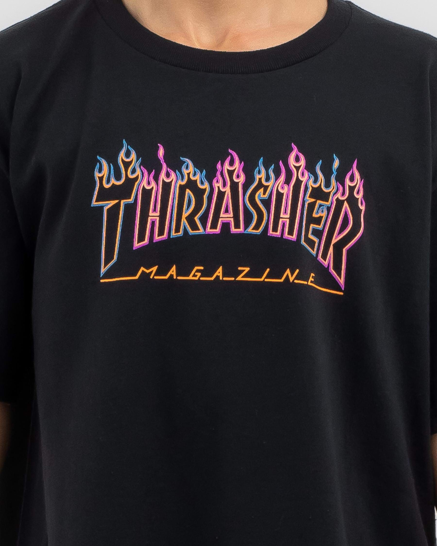 Shop Thrasher DBL Flame Neon T-Shirt In Black - Fast Shipping & Easy ...