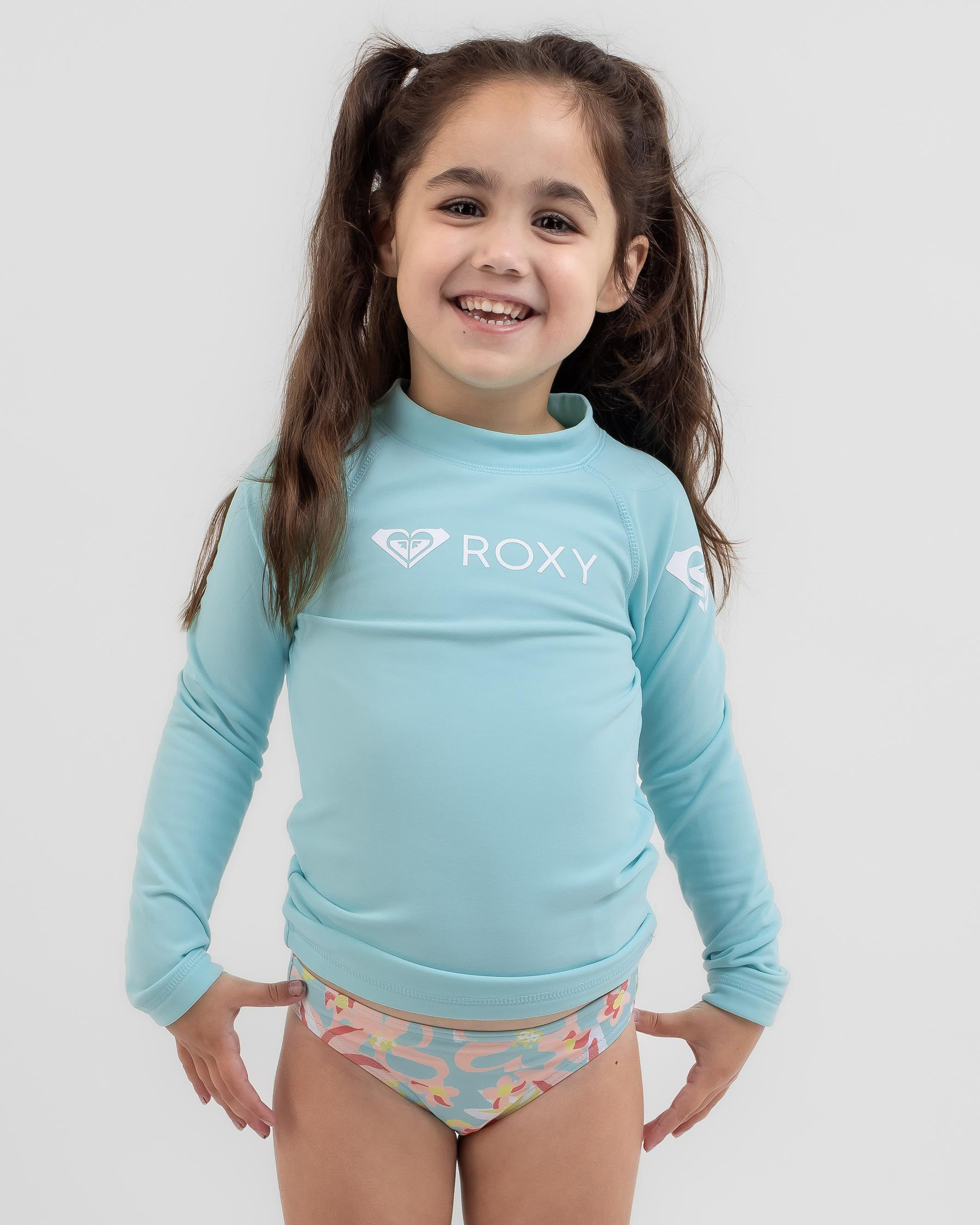 Roxy Toddlers' Long Sleeve Heater Rash Vest In Tanager Turquoise City